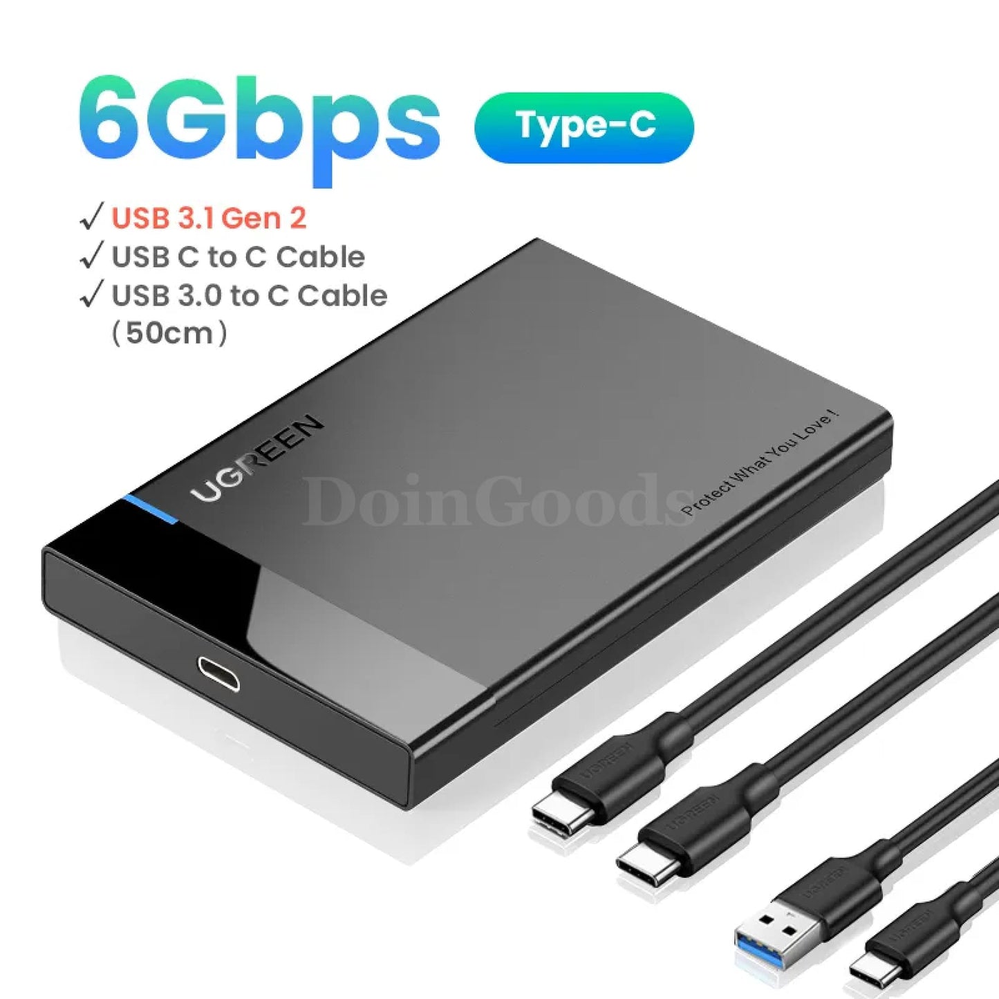Ugreen 2.5 Sata To Usb 3.0 Hdd Case - Hard Drive Enclosure For Ssd And C 3.1 2 Cables 301635-