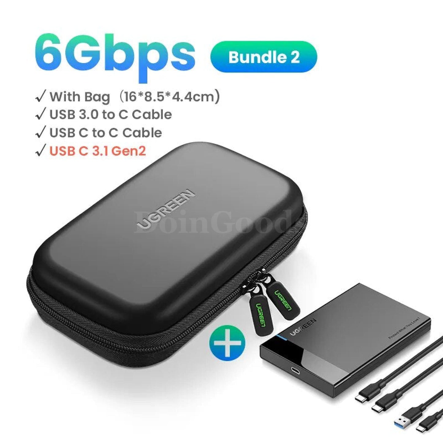 Ugreen 2.5 Sata To Usb 3.0 Hdd Case - Hard Drive Enclosure For Ssd And 2 Cables Add Bag 301635-
