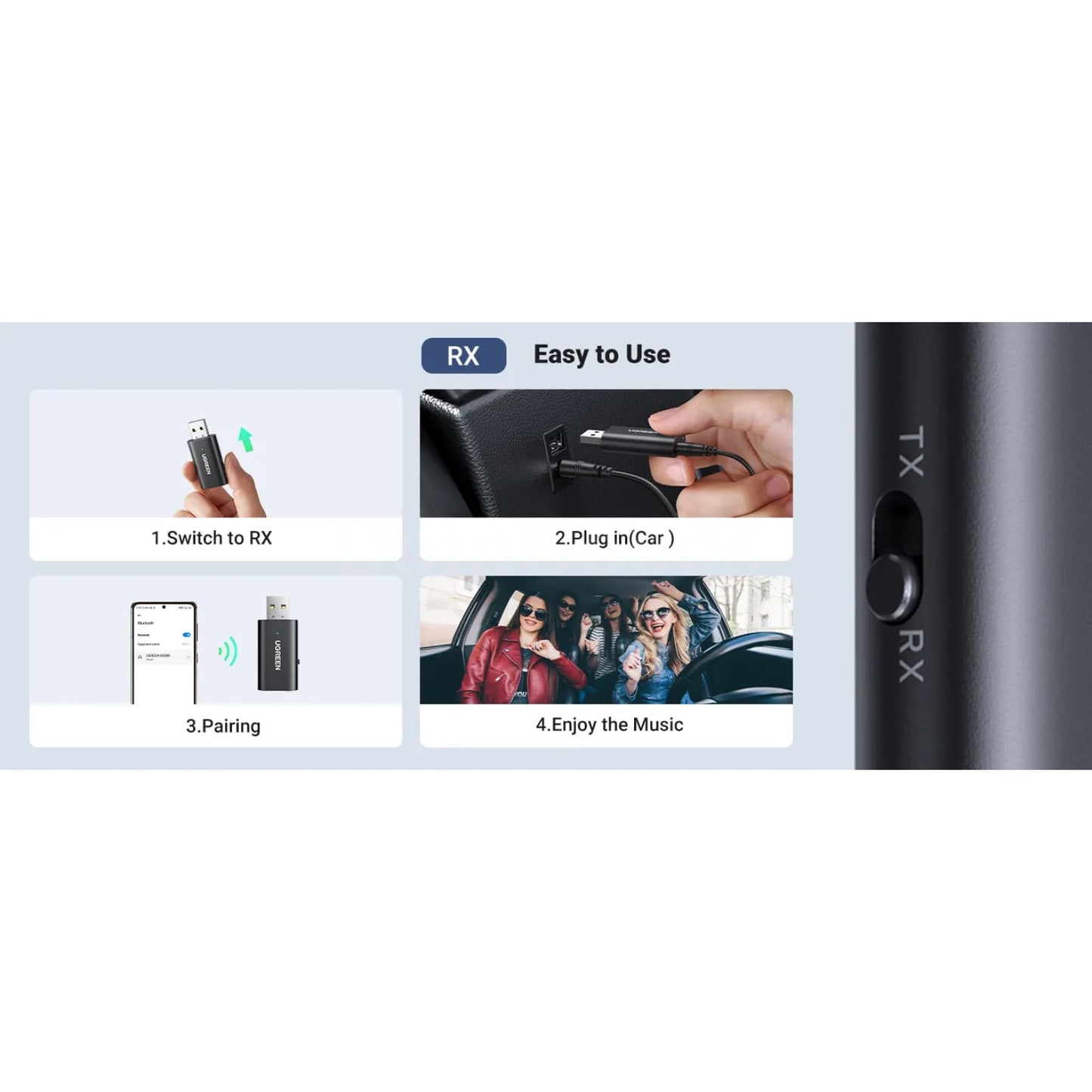 Ugreen 2 In 1 Bluetooth Car Adapter 5.1 Stereo Transmitter Receiver 3.5Mm Aux 301635
