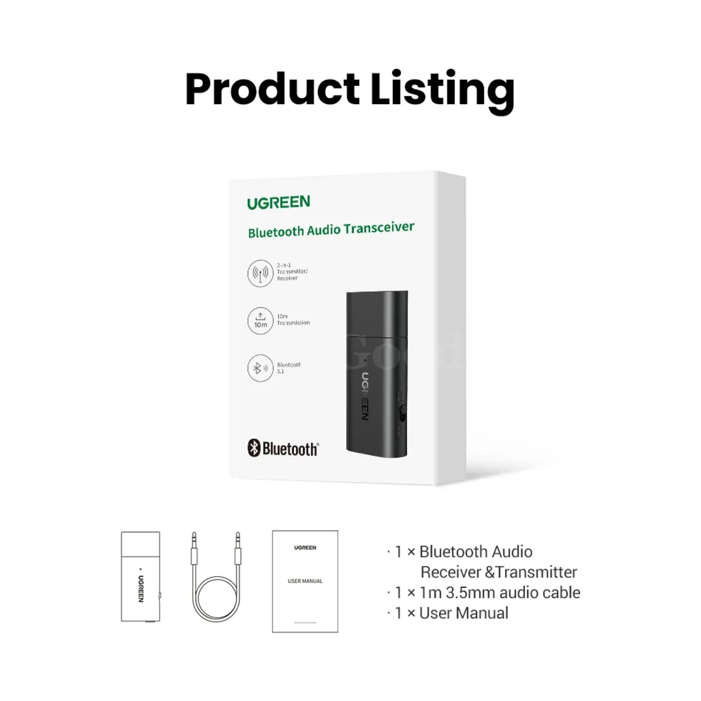 Ugreen 2 In 1 Bluetooth Car Adapter 5.1 Stereo Transmitter Receiver 3.5Mm Aux 301635