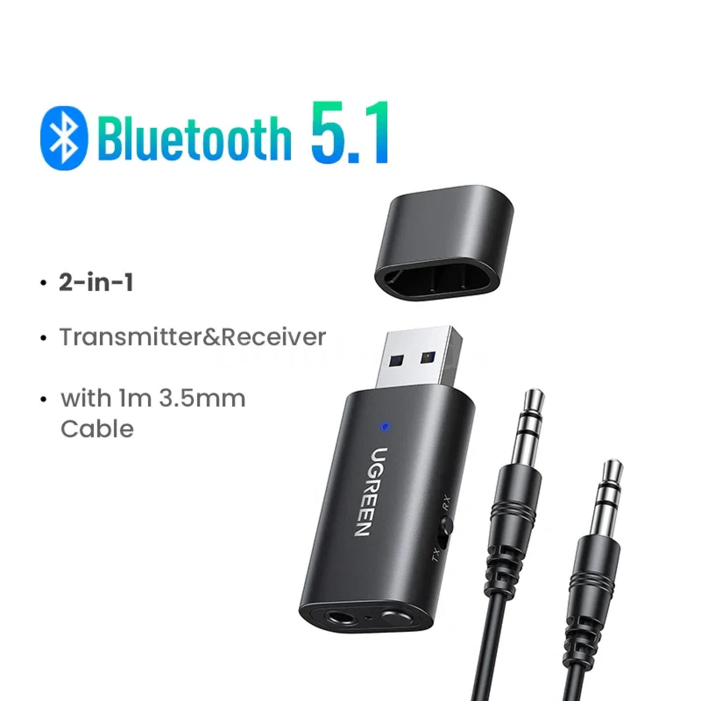 Ugreen 2 In 1 Bluetooth Car Adapter 5.1 Stereo Transmitter Receiver 3.5Mm Aux Adapter 301635