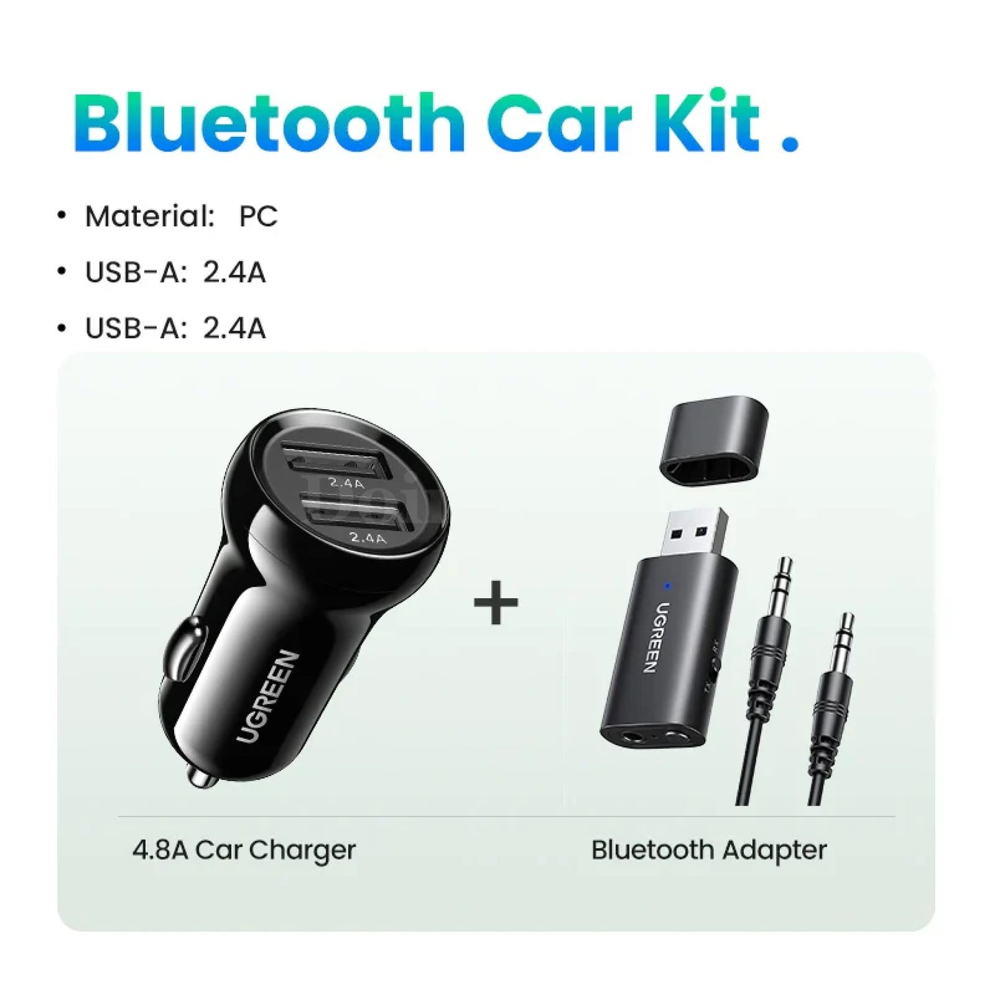 Ugreen 2 In 1 Bluetooth Car Adapter 5.1 Stereo Transmitter Receiver 3.5Mm Aux Car Kit 301635