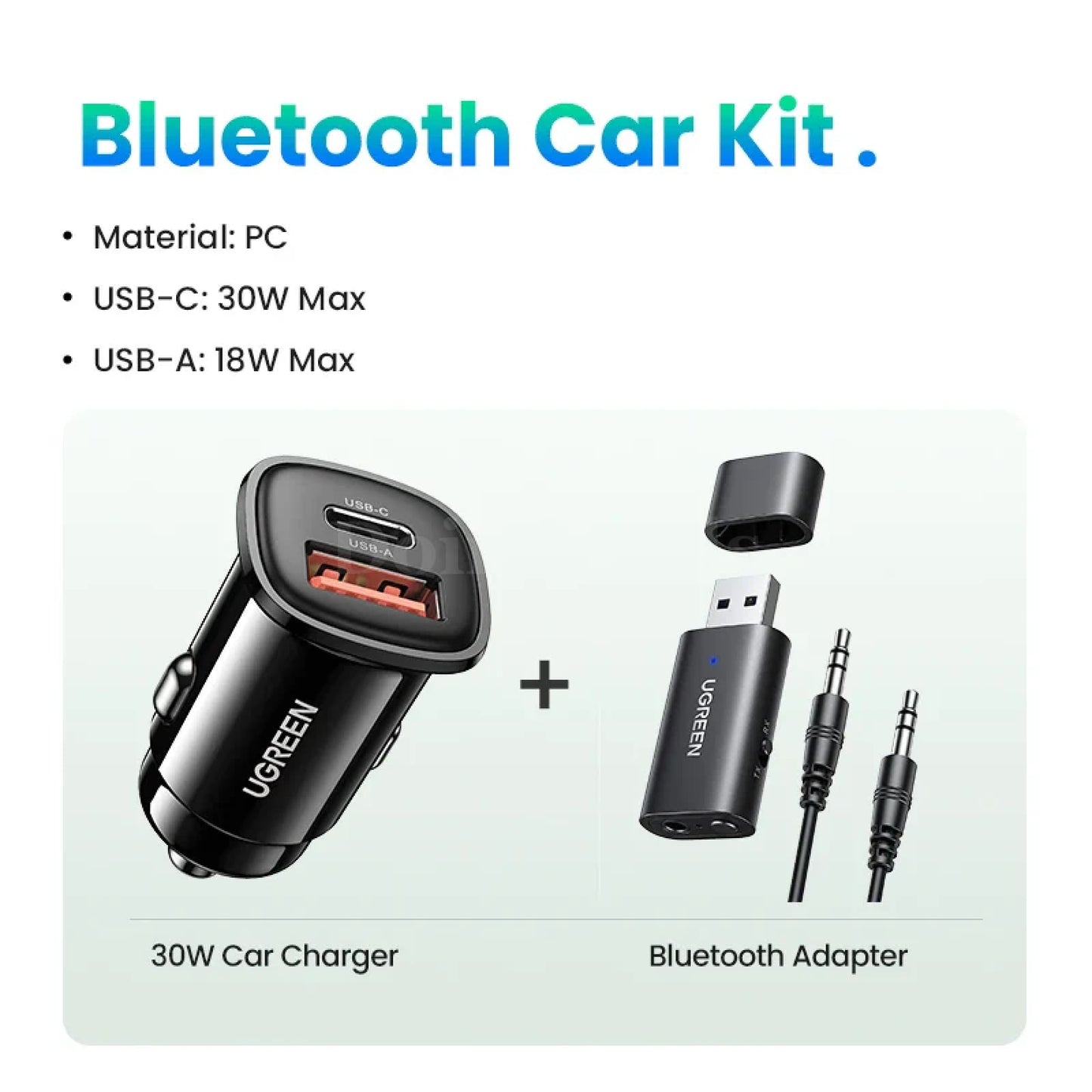 Ugreen 2 In 1 Bluetooth Car Adapter 5.1 Stereo Transmitter Receiver 3.5Mm Aux Car Kit 301635