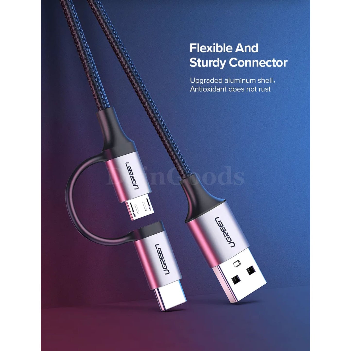 Ugreen 2-In-1 Usb Type C And Micro Cable For Samsung Galaxy S10 S9 - Fast Charging Data Transfer