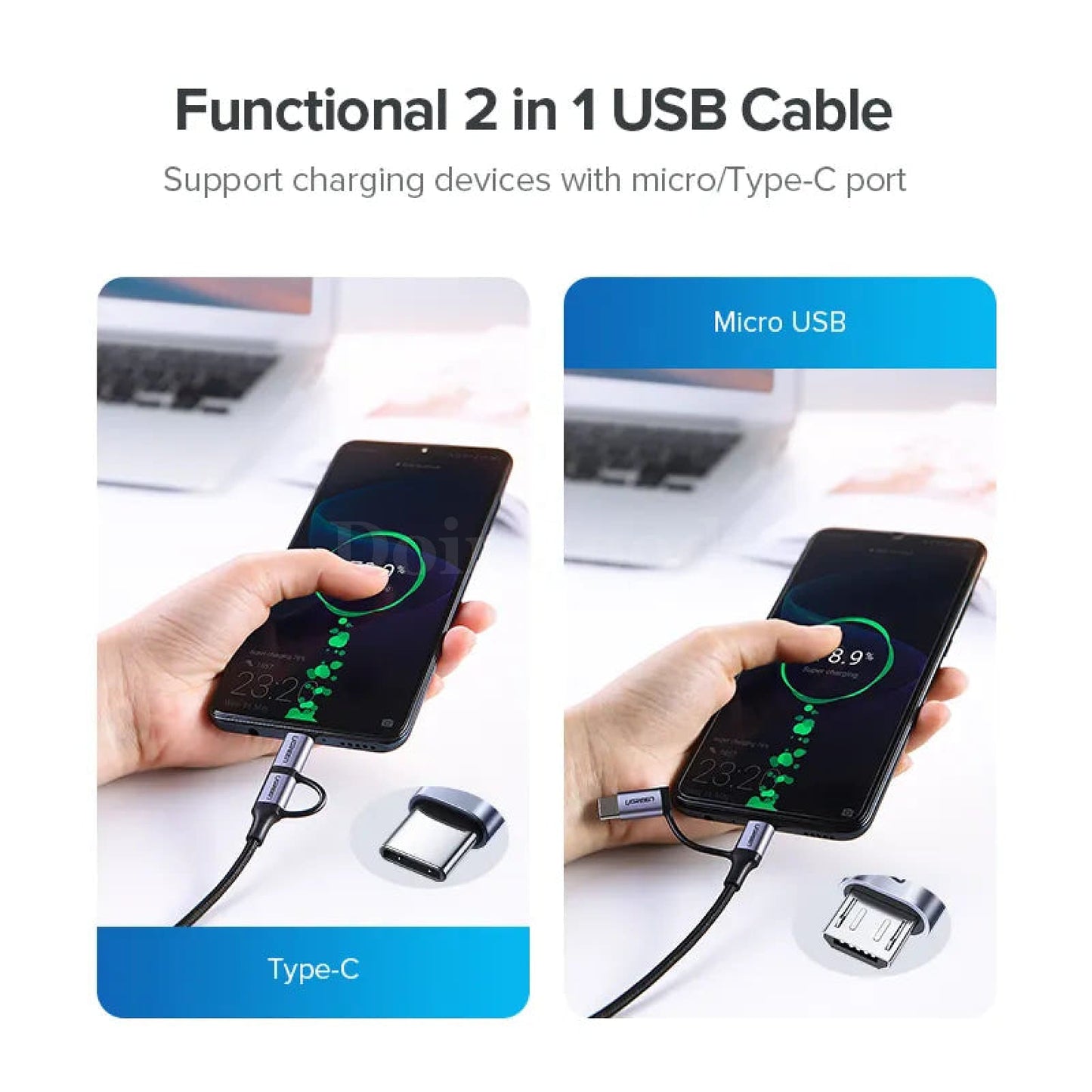 Ugreen 2-In-1 Usb Type C And Micro Cable For Samsung Galaxy S10 S9 - Fast Charging Data Transfer