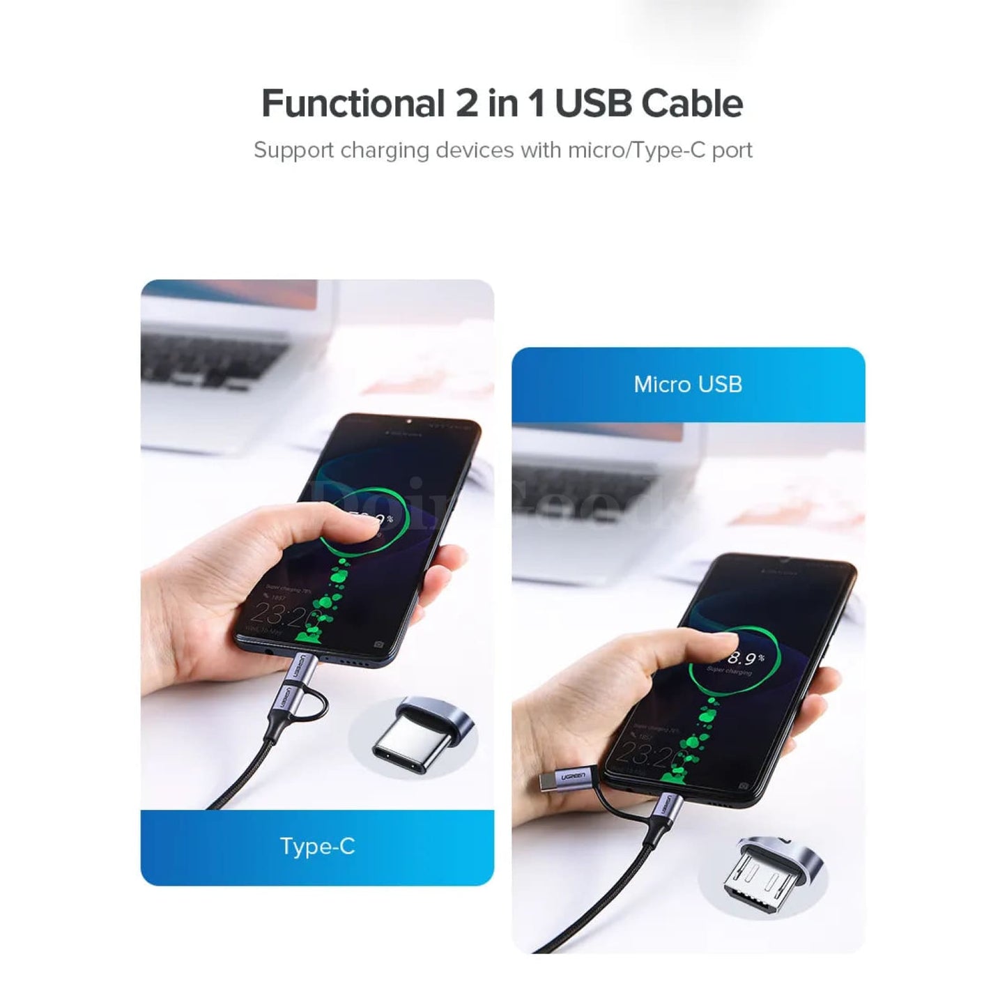 Ugreen 2-In-1 Usb Type C And Micro Cable For Samsung Galaxy S10 S9 - Fast Charging Data Transfer