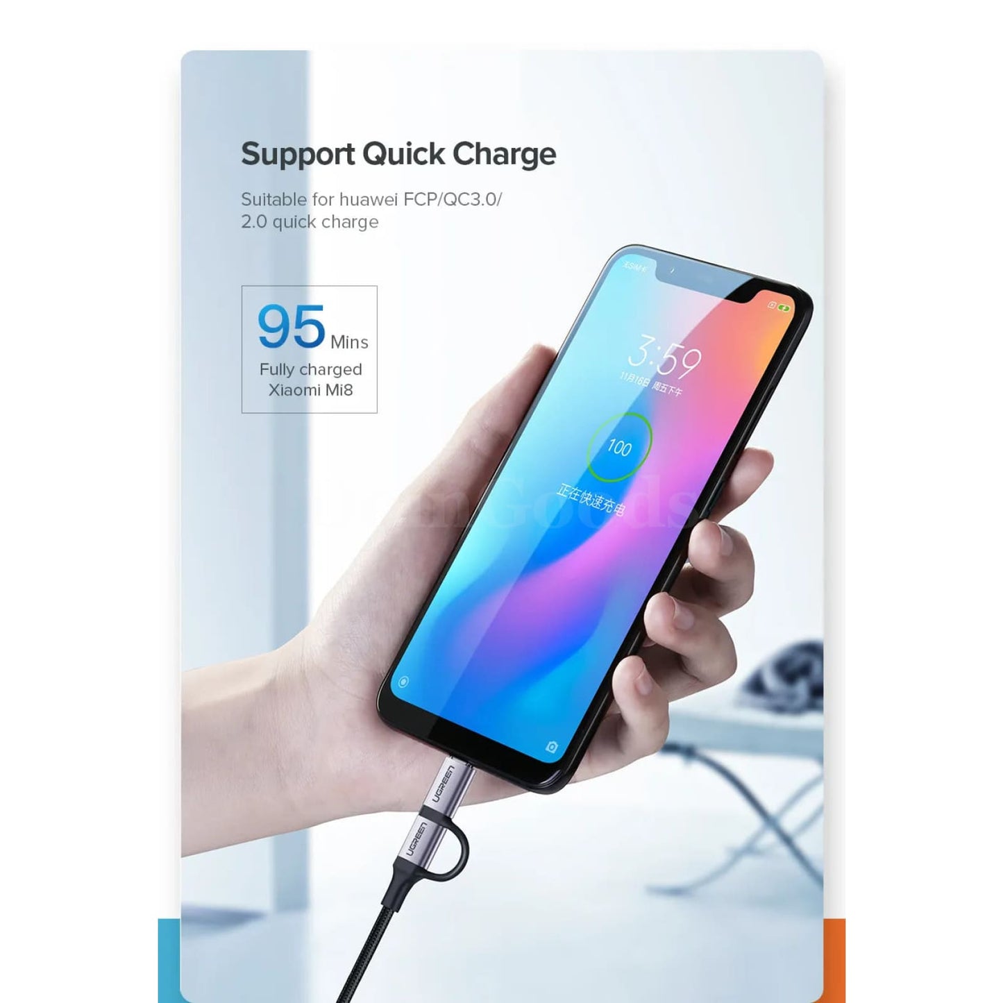 Ugreen 2-In-1 Usb Type C And Micro Cable For Samsung Galaxy S10 S9 - Fast Charging Data Transfer