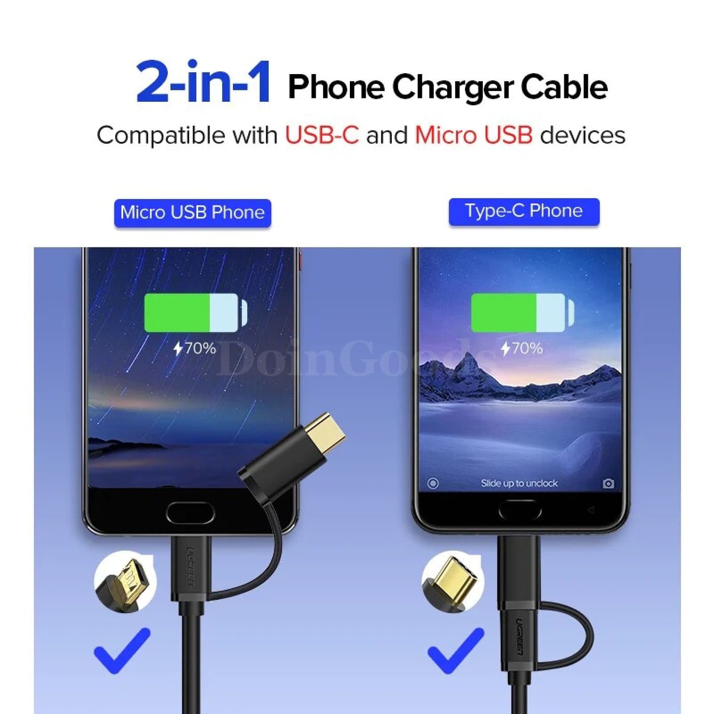 Ugreen 2-In-1 Usb Type C And Micro Cable For Samsung Galaxy S10 S9 Plus Fast Charging 301635