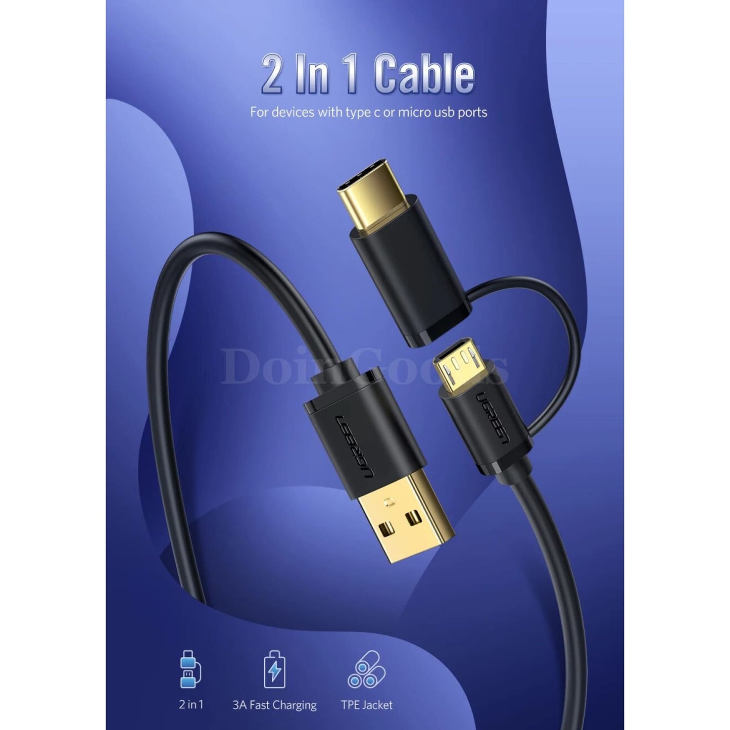 Ugreen 2-In-1 Usb Type C And Micro Cable For Samsung Galaxy S10 S9 Plus Fast Charging 301635