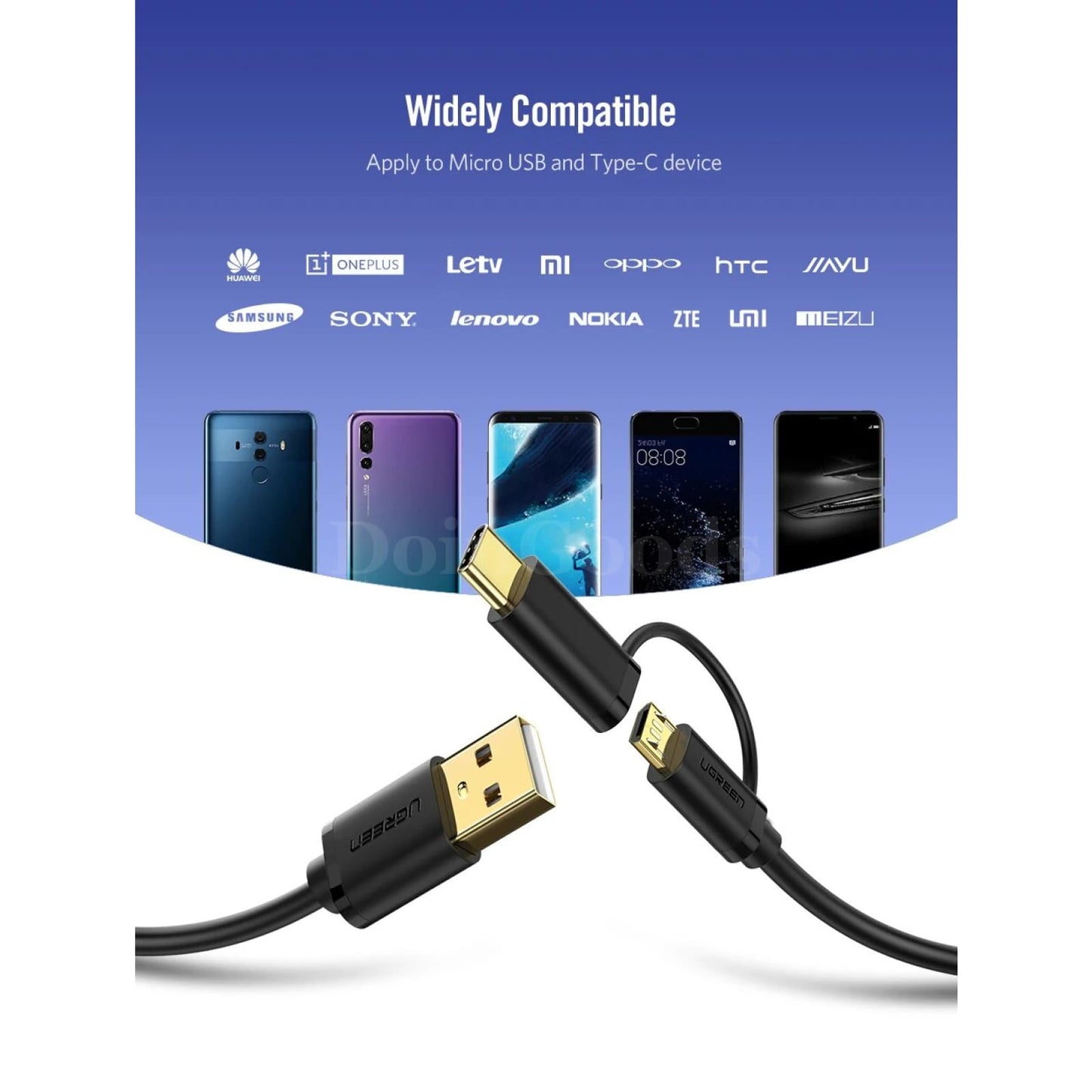 Ugreen 2-In-1 Usb Type C And Micro Cable For Samsung Galaxy S10 S9 Plus Fast Charging 301635