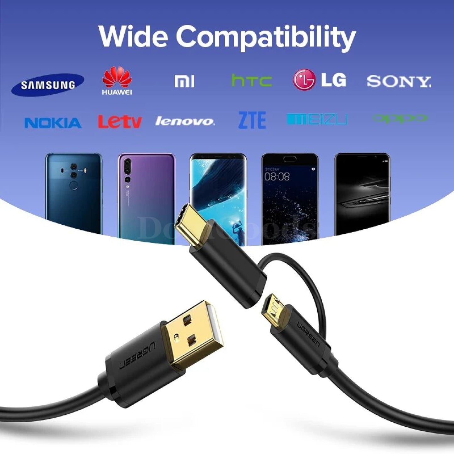 Ugreen 2-In-1 Usb Type C And Micro Cable For Samsung Galaxy S10 S9 Plus Fast Charging 301635