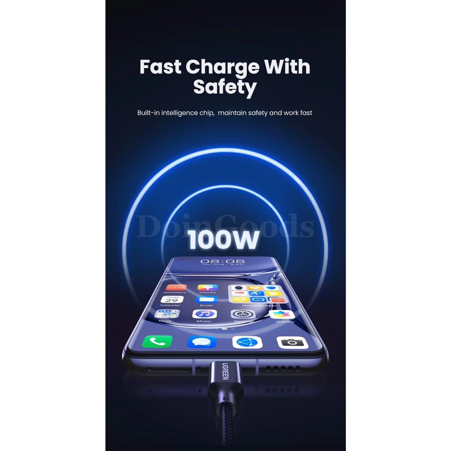 Ugreen 2 Pack Usb Type C 6A 100W Super Charge Cable Huawei P40 Pro Mate P30 301635