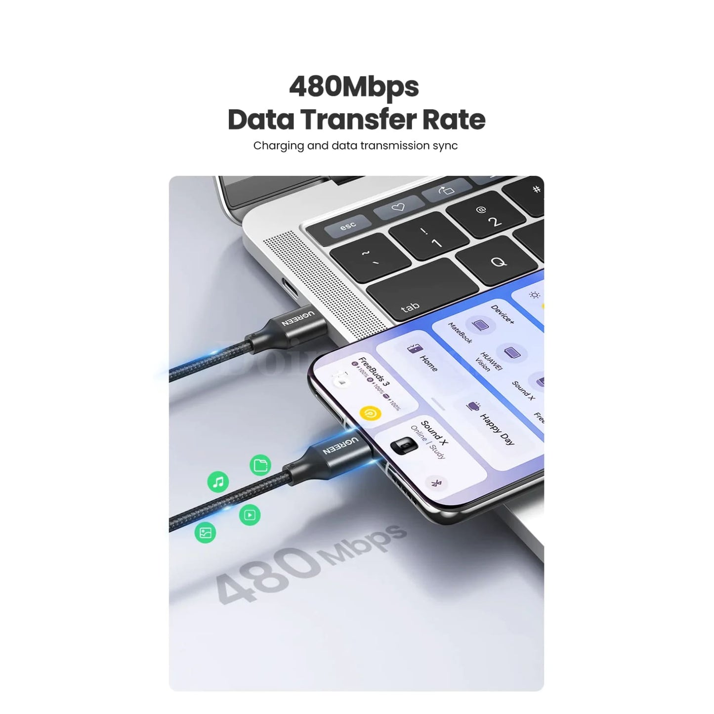 Ugreen 2 Pack Usb Type C 6A 100W Super Charge Cable Huawei P40 Pro Mate P30 301635