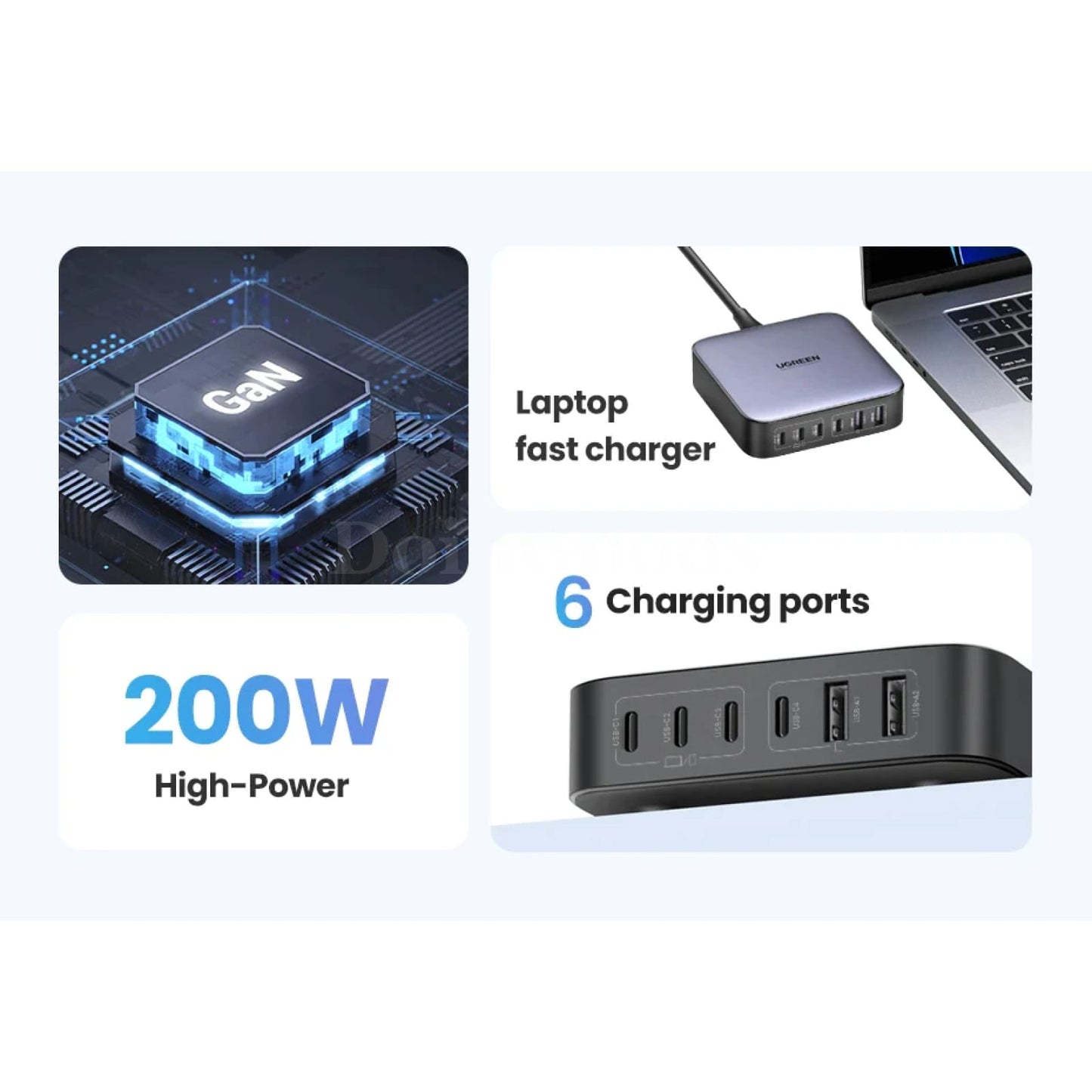 Ugreen 200W Gan Charger 6-In-1 Desktop Fast Adapter Iphone Xiaomi Samsung 301635
