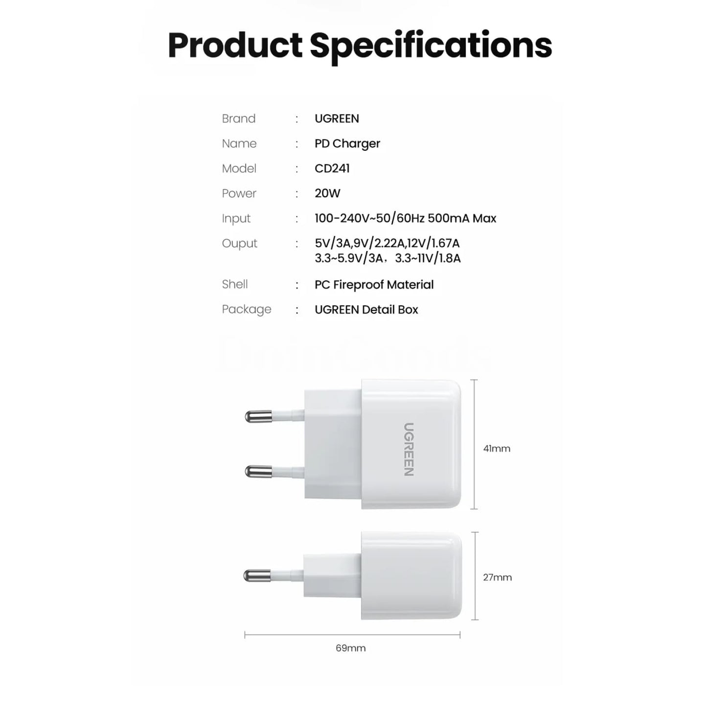 Ugreen 20W Usb Type C Pd Fast Charger Quick Charge 4.0 For Iphone Xiaomi Huawei 301635