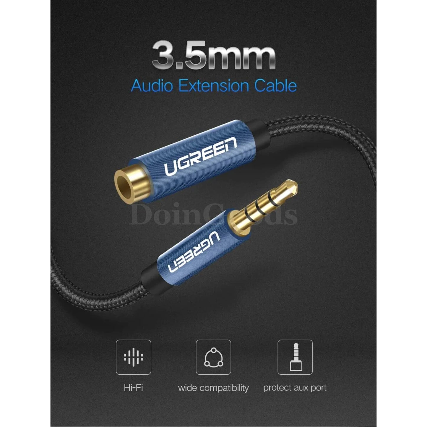 Ugreen 3.5Mm Audio Extension Cable - Stereo Aux Jack For Huawei P20 Lite Xiaomi Redmi 5 Plus Pc