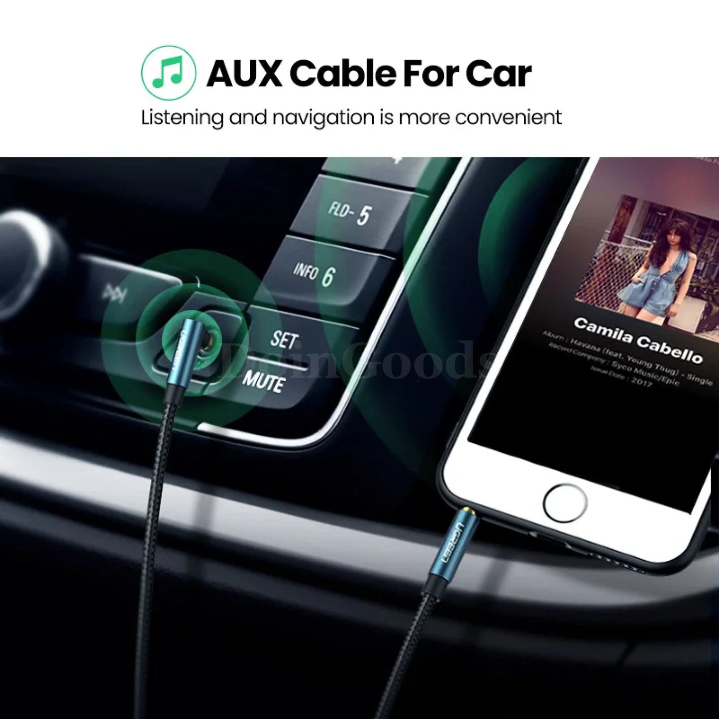 Ugreen 3.5Mm Male Audio Jack Aux Cable For Car Headphones Mp3/4 And Phones 301635