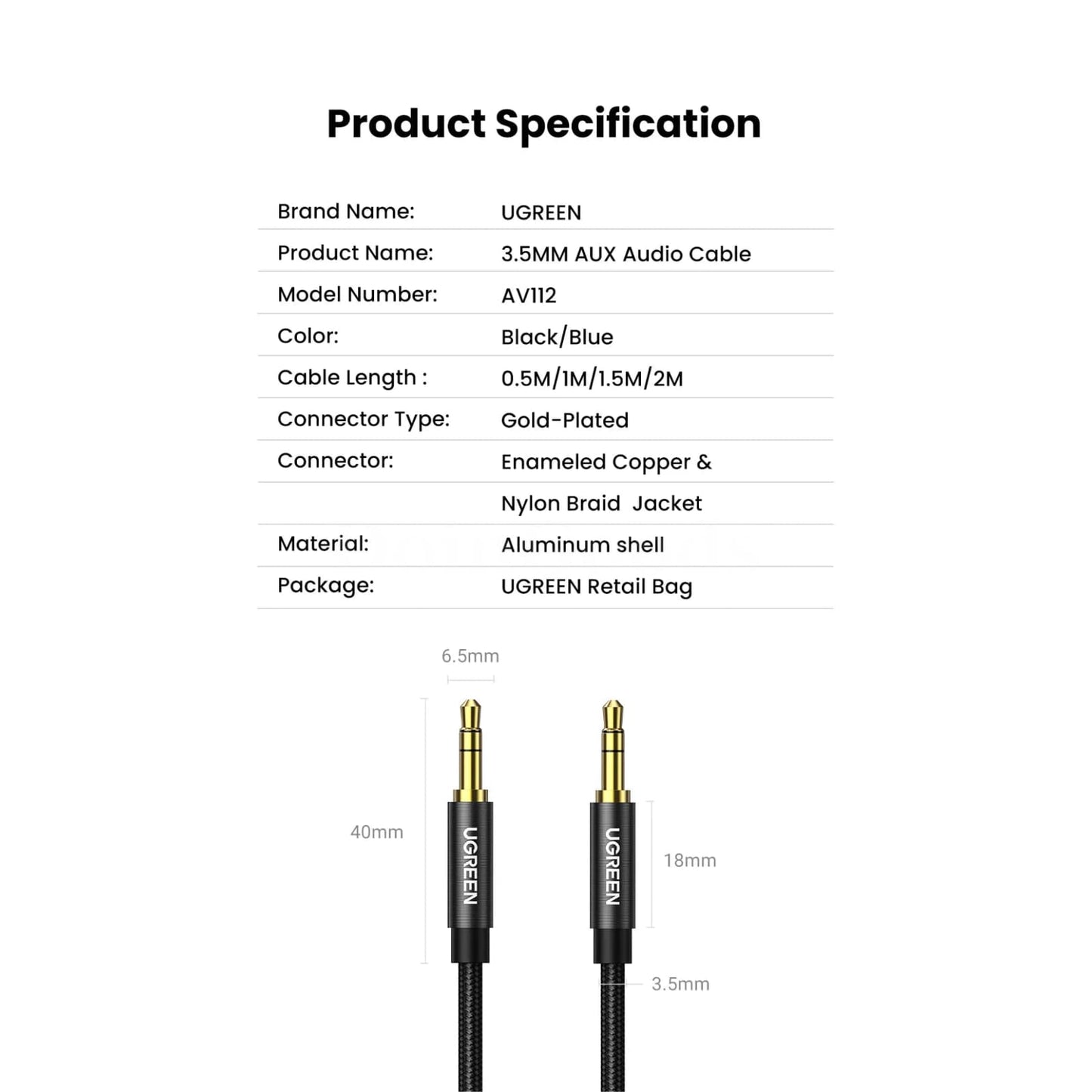 Ugreen 3.5Mm Male To Aux Cable - Audio For Iphone Computer Headphones And More 301635-