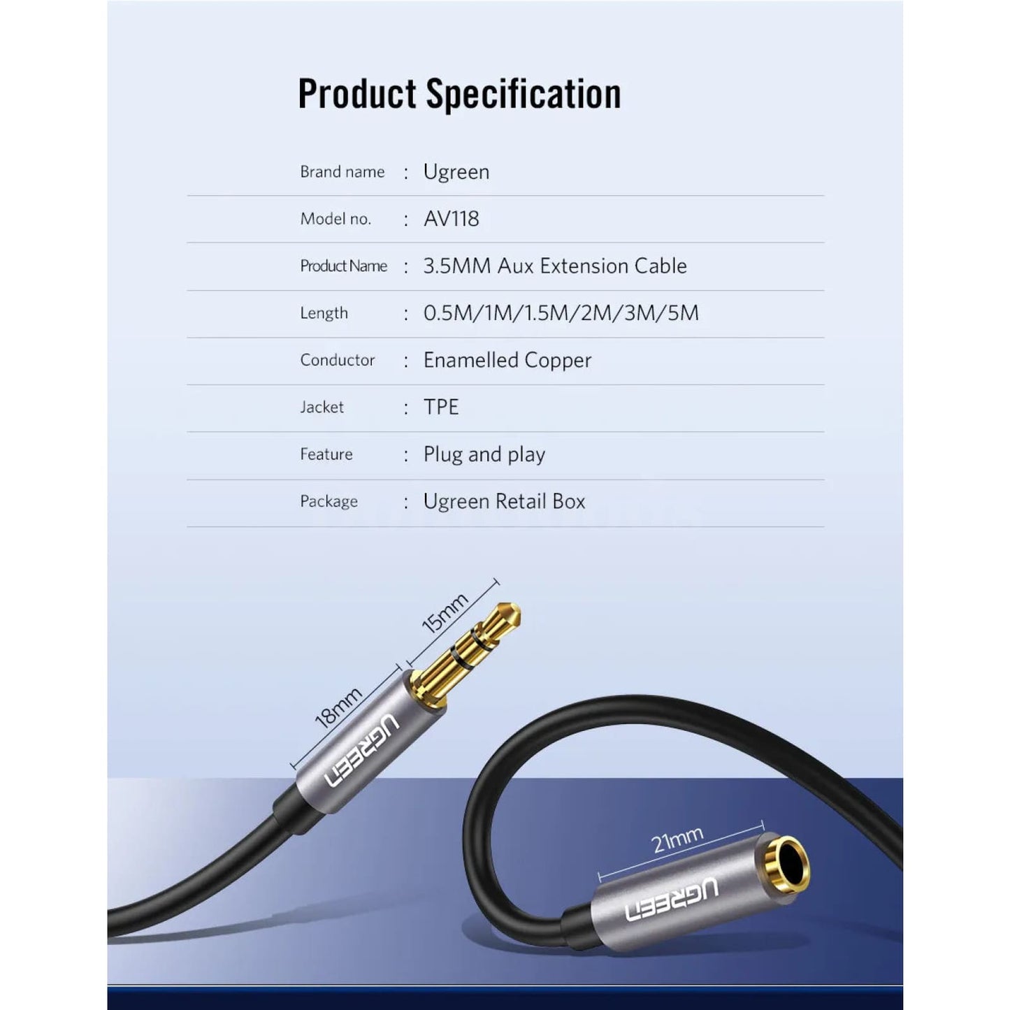Ugreen 3.5Mm Male To Female Extension Audio Cable - Headphone And Aux 301635