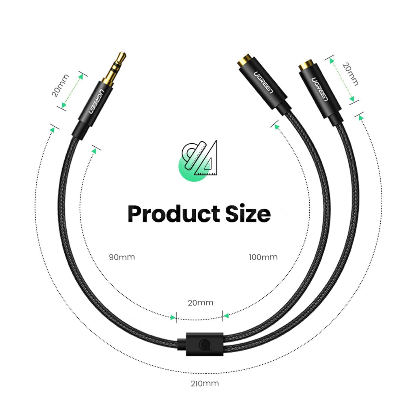 Ugreen 3.5Mm Male To Female Splitter 2 Audio Headphone Y Cable Adapter Aux Plug 301635