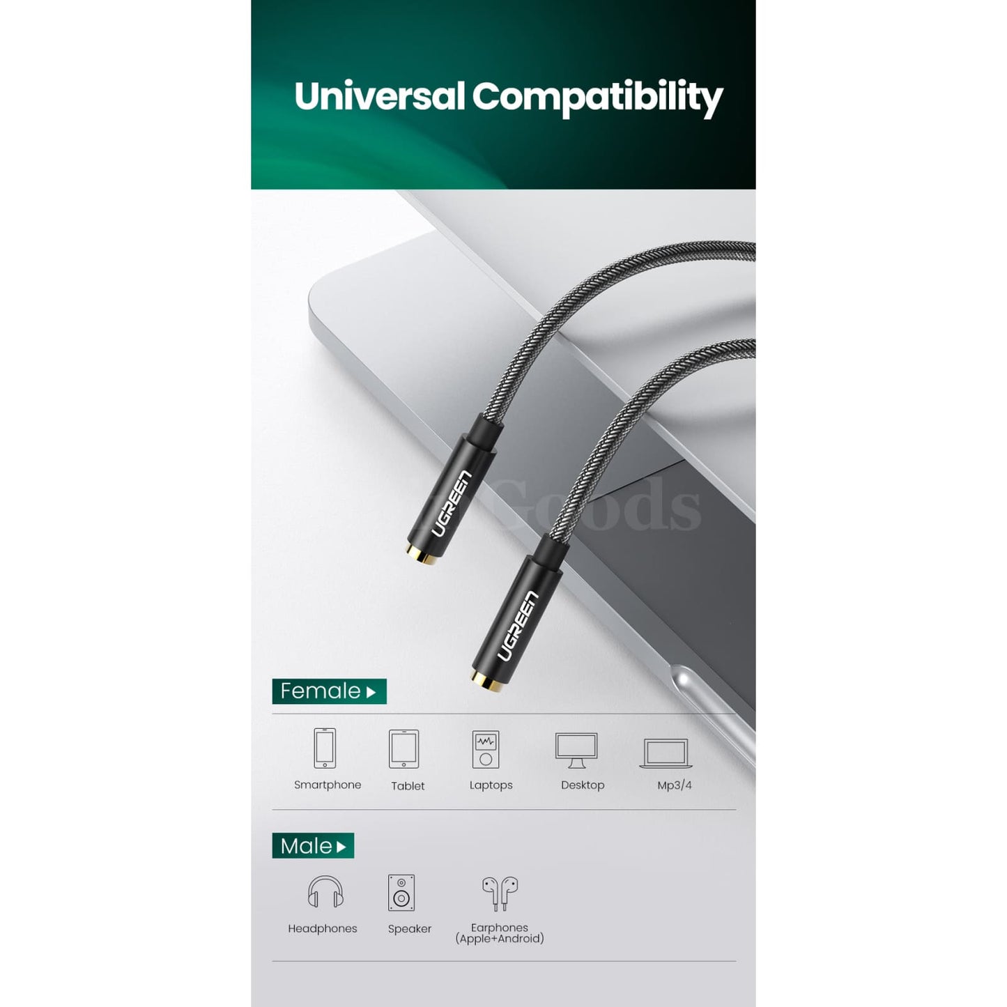 Ugreen 3.5Mm Male To Female Splitter 2 Audio Headphone Y Cable Adapter Aux Plug 301635