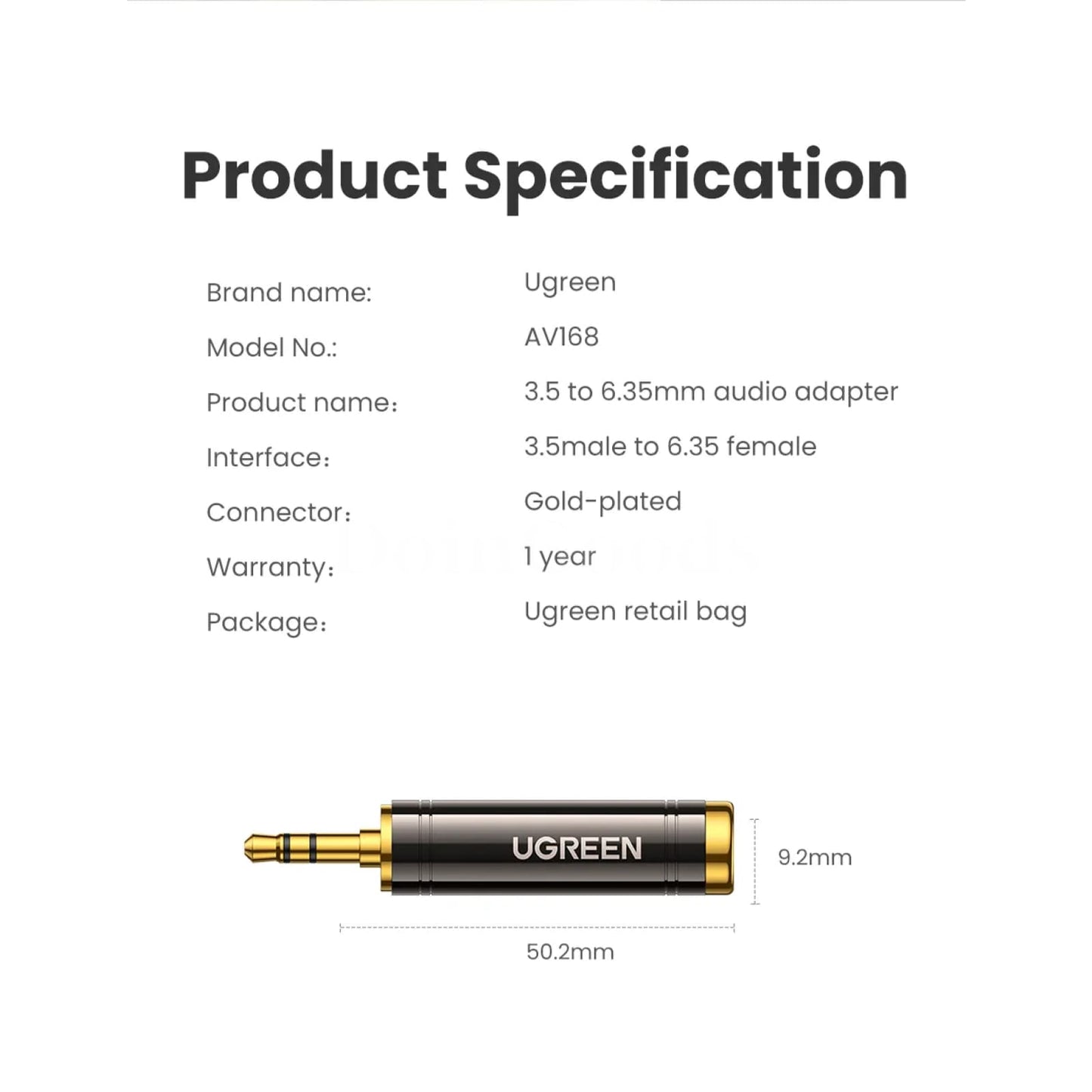 Ugreen 3.5Mm To 6.5Mm 6.35Mm 1/4 Adapter Gold Plated Aux Female Male Audio 301635
