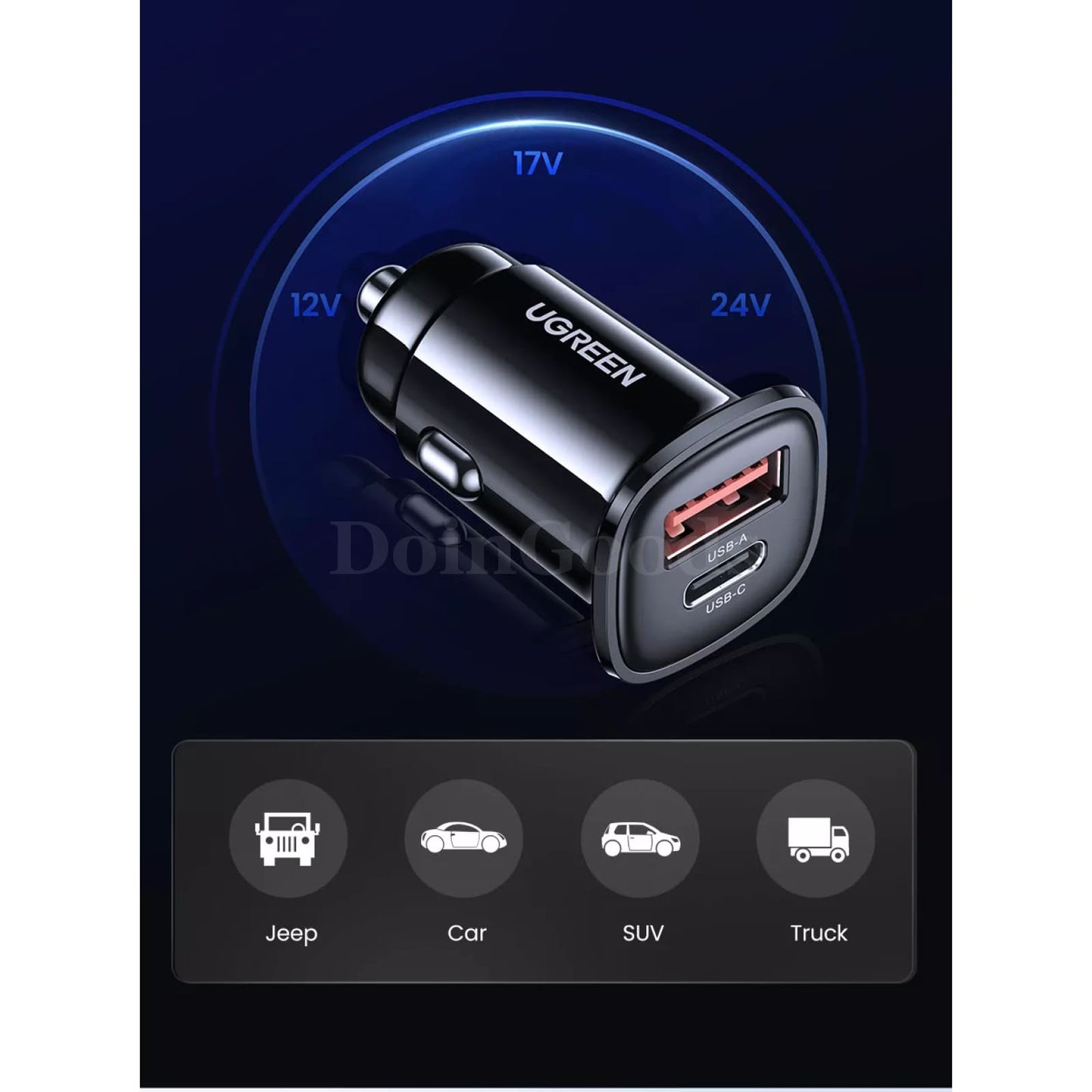 Ugreen 30W Usb Car Charger Quick Charge 4.0 Qc3.0 Pd Type C For Iphone 15 Xiaomi 301635