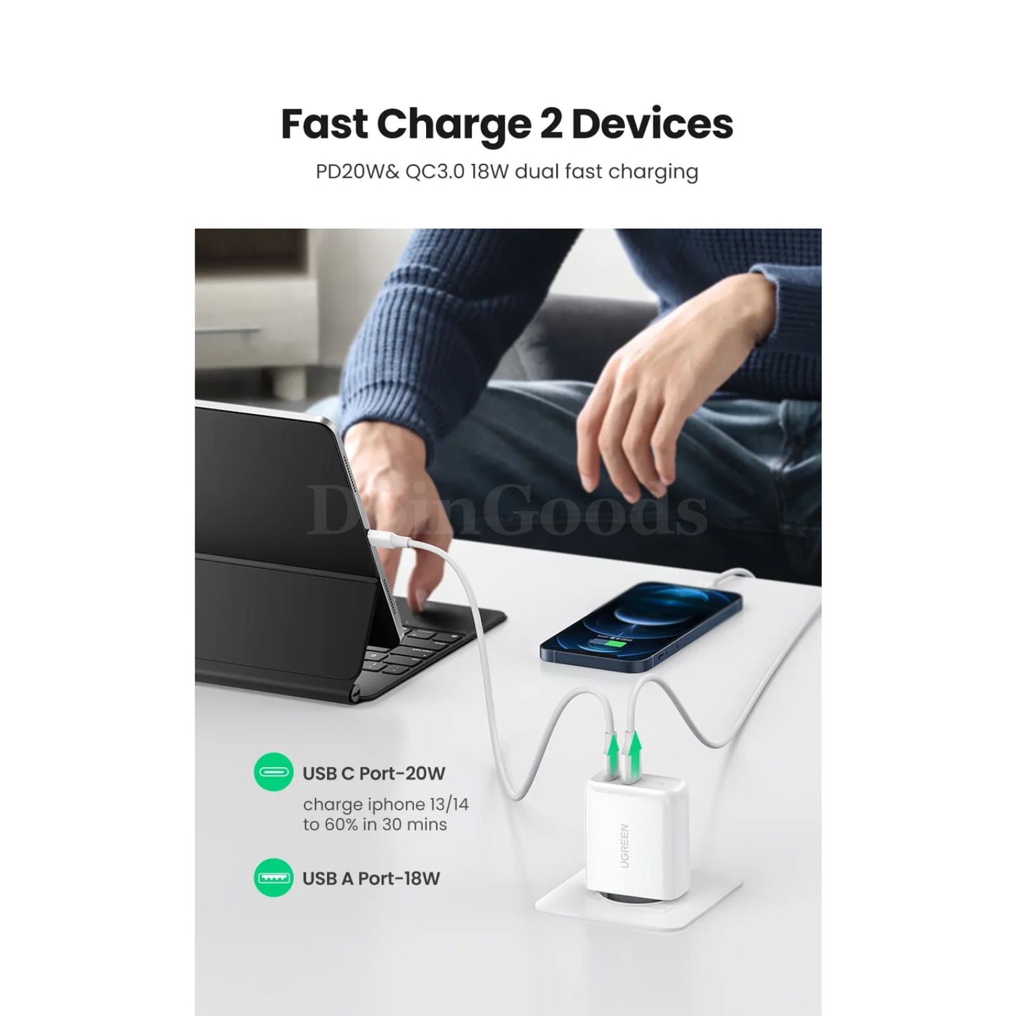 Ugreen 38W Fast Usb Charger Qc 4.0/3.0 Type C Pd For Iphone 14 13 301635