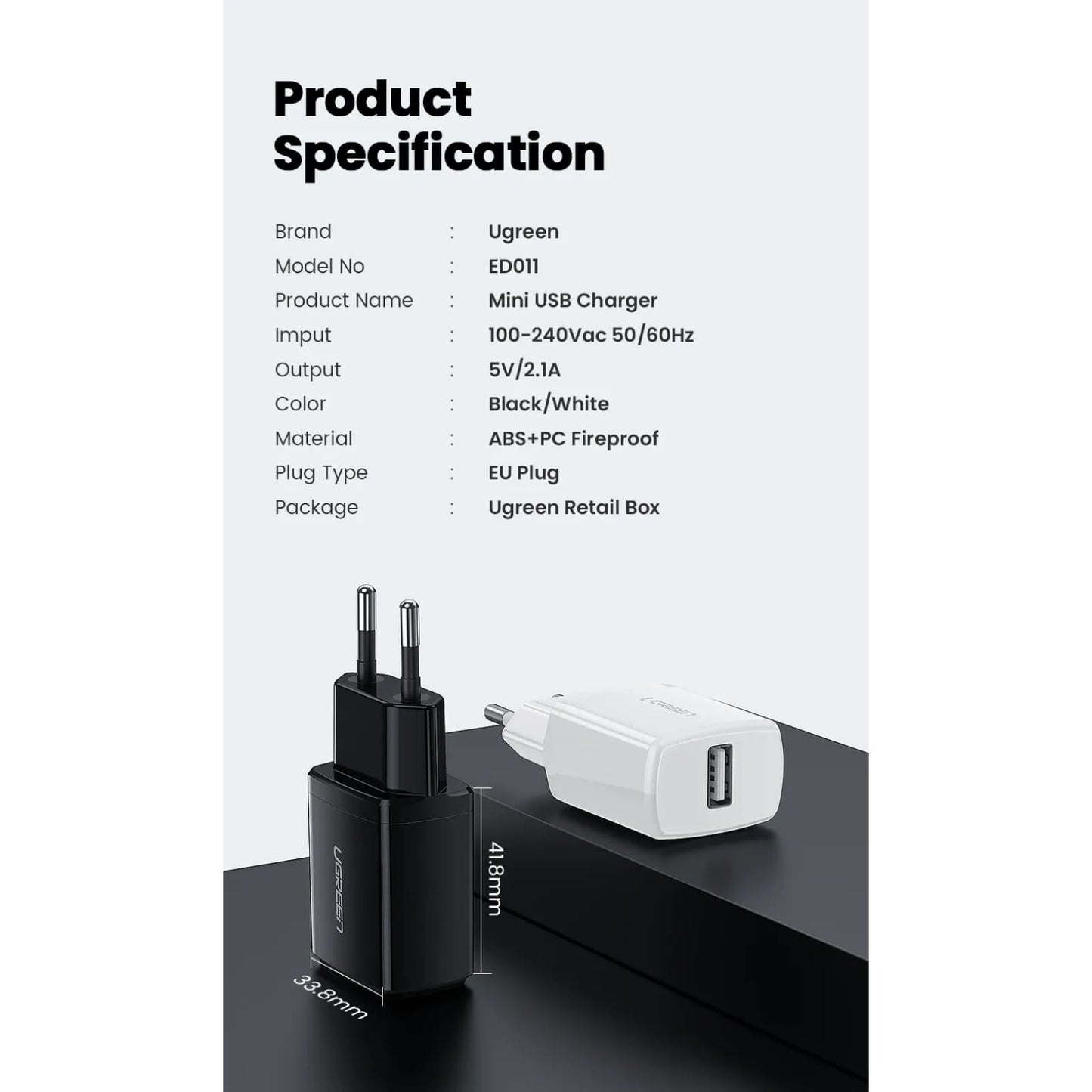 Ugreen 5V 2.1A Usb Charger Fast Wall Eu Adapter Iphone Ipad Samsung Xiaomi Mi 301635
