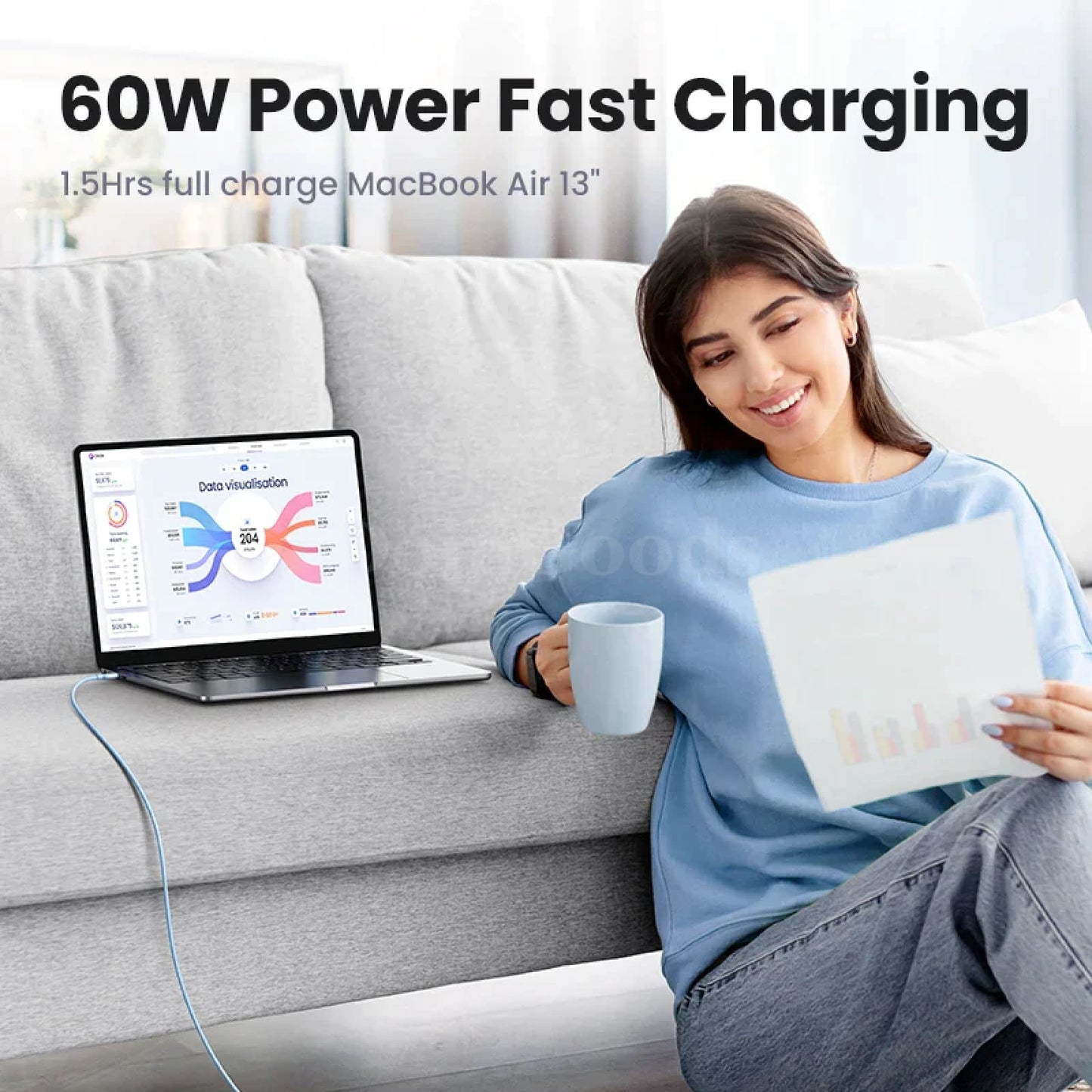 Ugreen 60W 100W Usb C To Type Cable For Iphone 15 Macbook Xiaomi Samsung 5A 301635