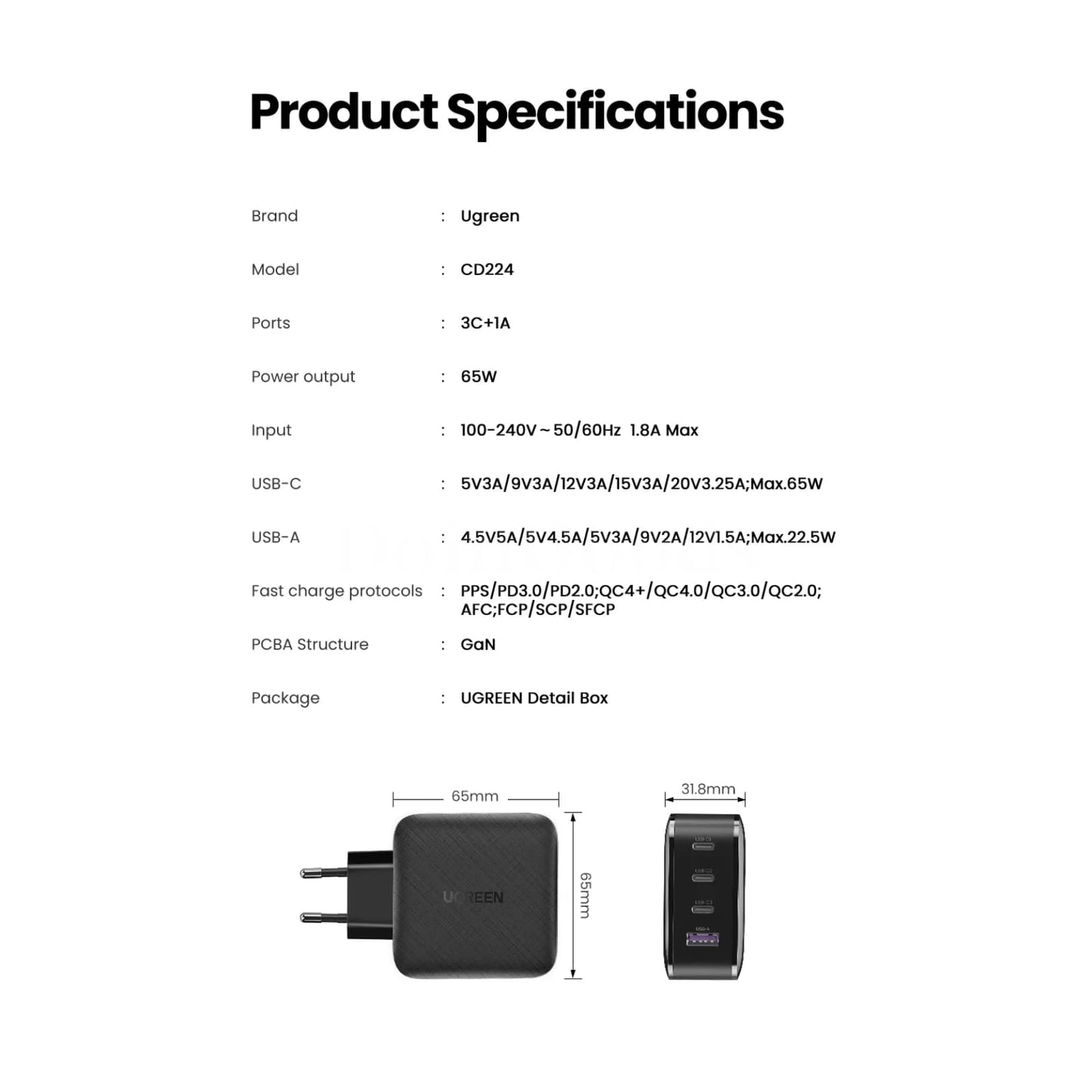 Ugreen 65W Gan Charger Quick Charge 4.0/3.0 Type C Pd For Iphone 15 14 13 Xiaomi 301635