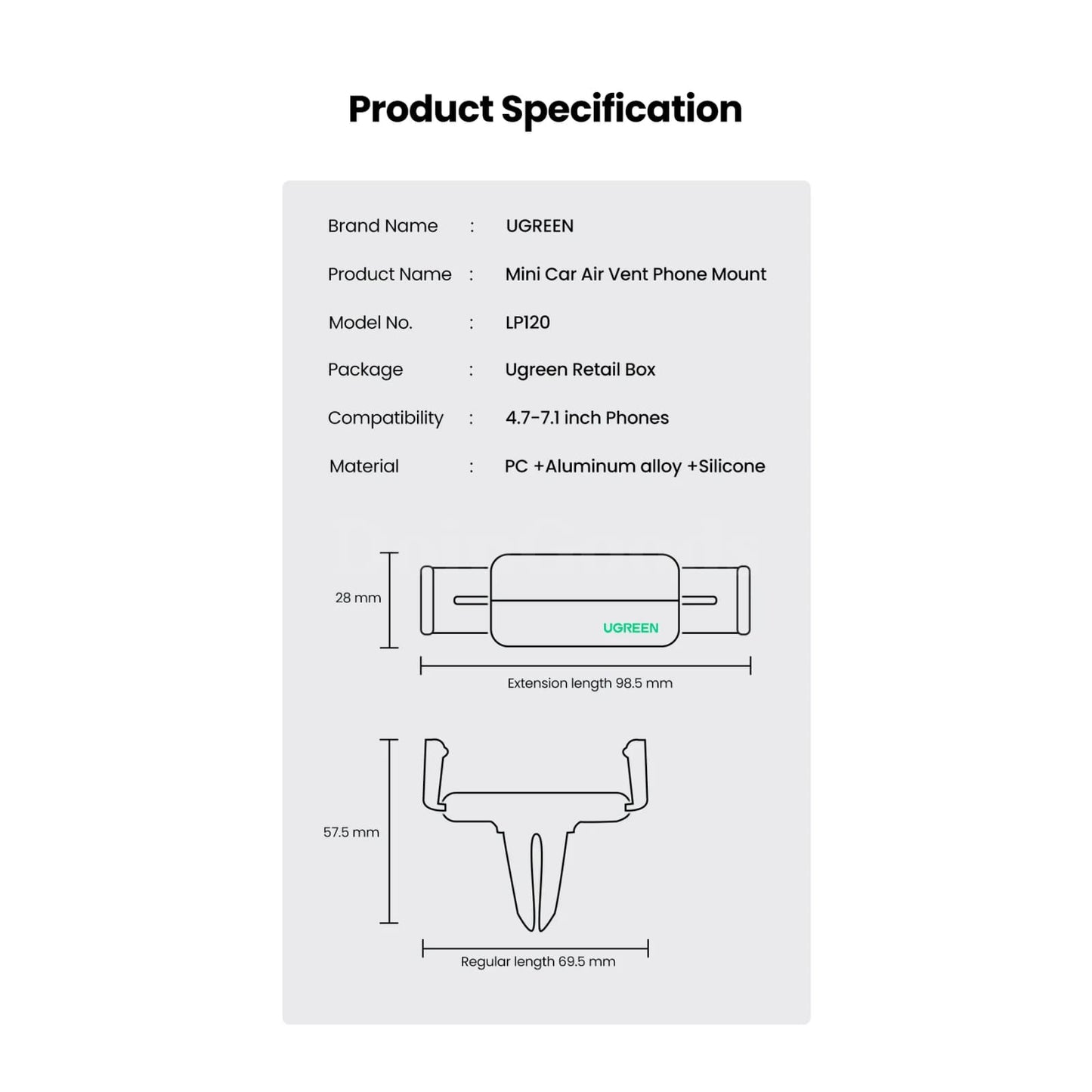 Ugreen Air Vent Car Phone Holder Stand For Xiaomi Samsung Iphone 15 14 301635