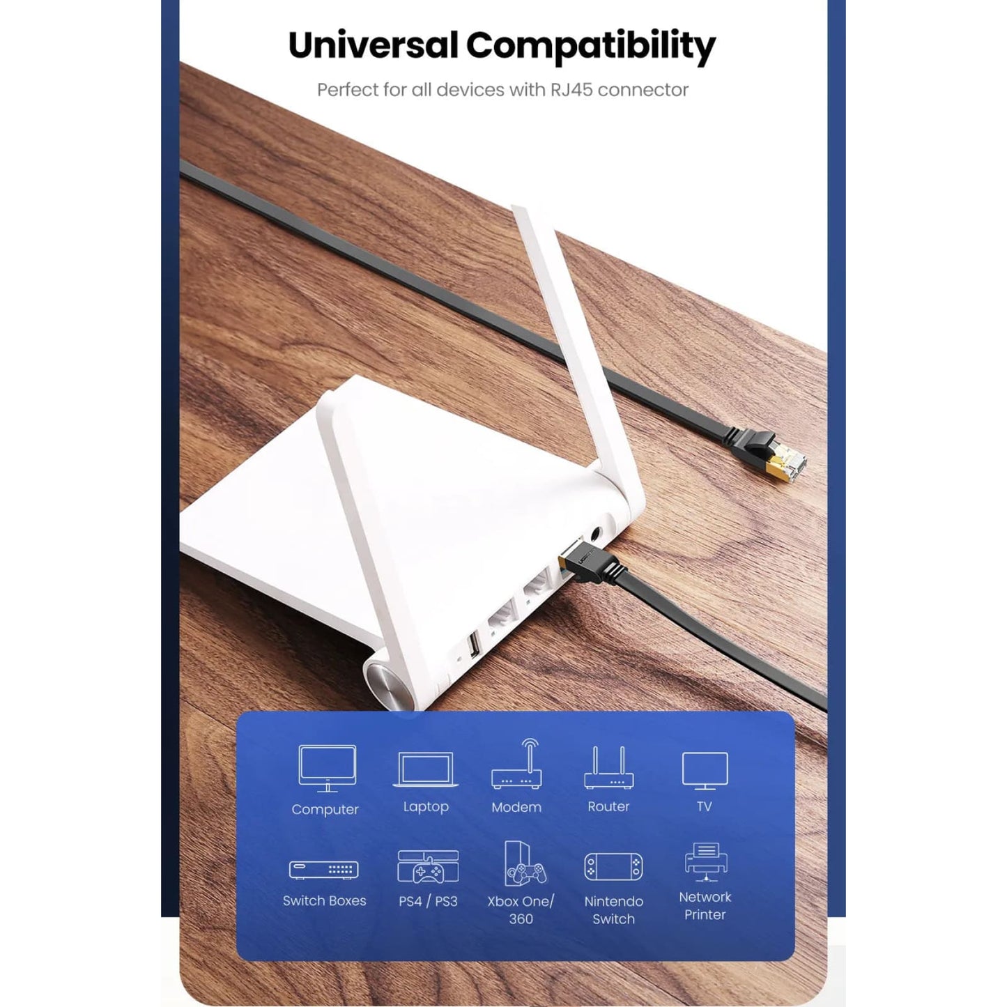 Ugreen Cat 7 Ethernet Cable - High-Speed Flat Gigabit Stp Rj45 Lan 301635