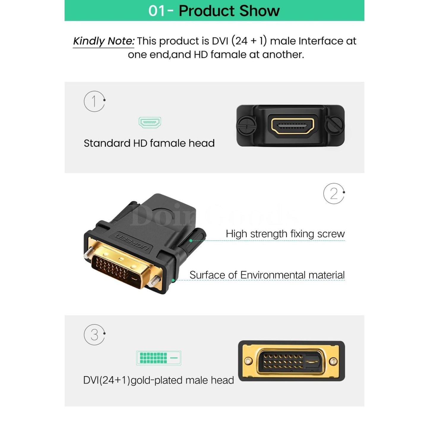 Ugreen Dvi-D Male 24 1 Pin To Hdmi Female 19-Pin Dvi Adapter Bidirectional Cable 301635