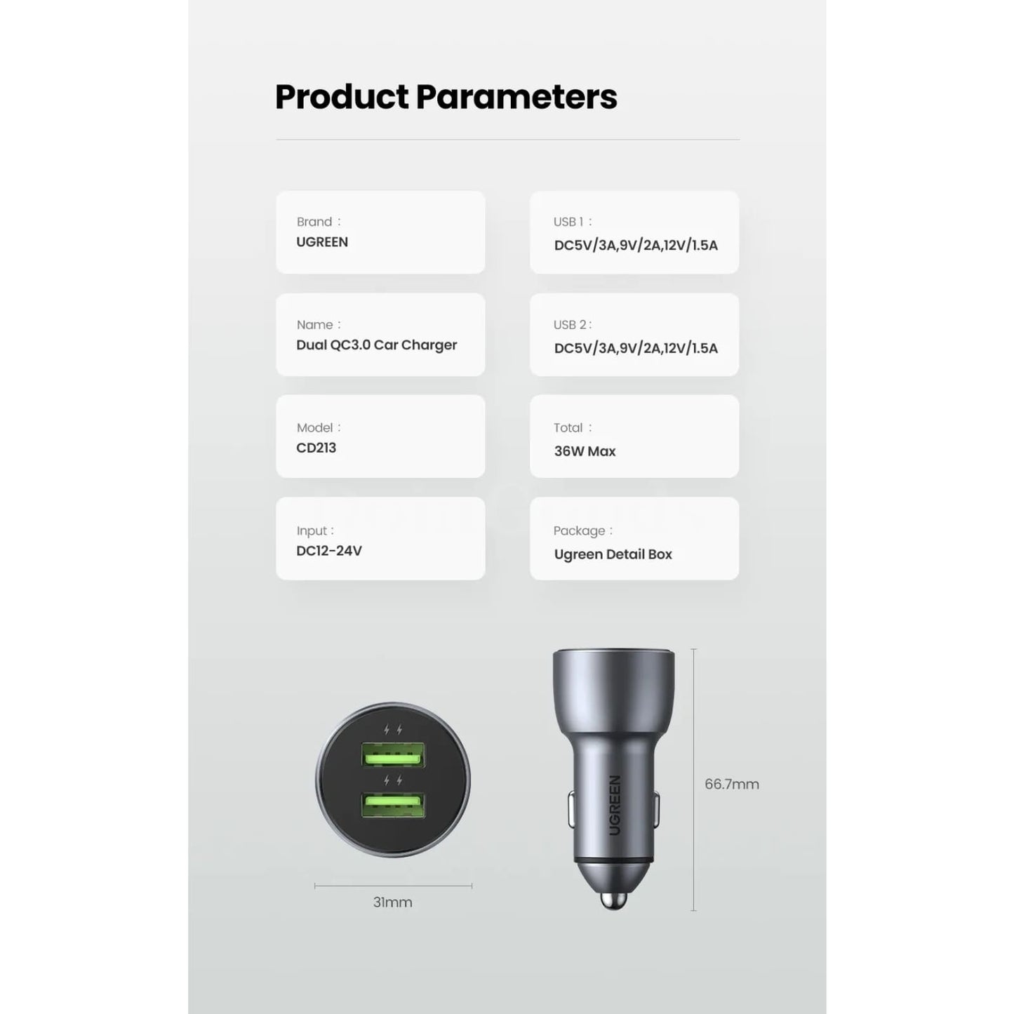Ugreen Fast Car Charger Quick Charge 3.0 For Redmi Note 10 Xiaomi Iphone Samsung 301635