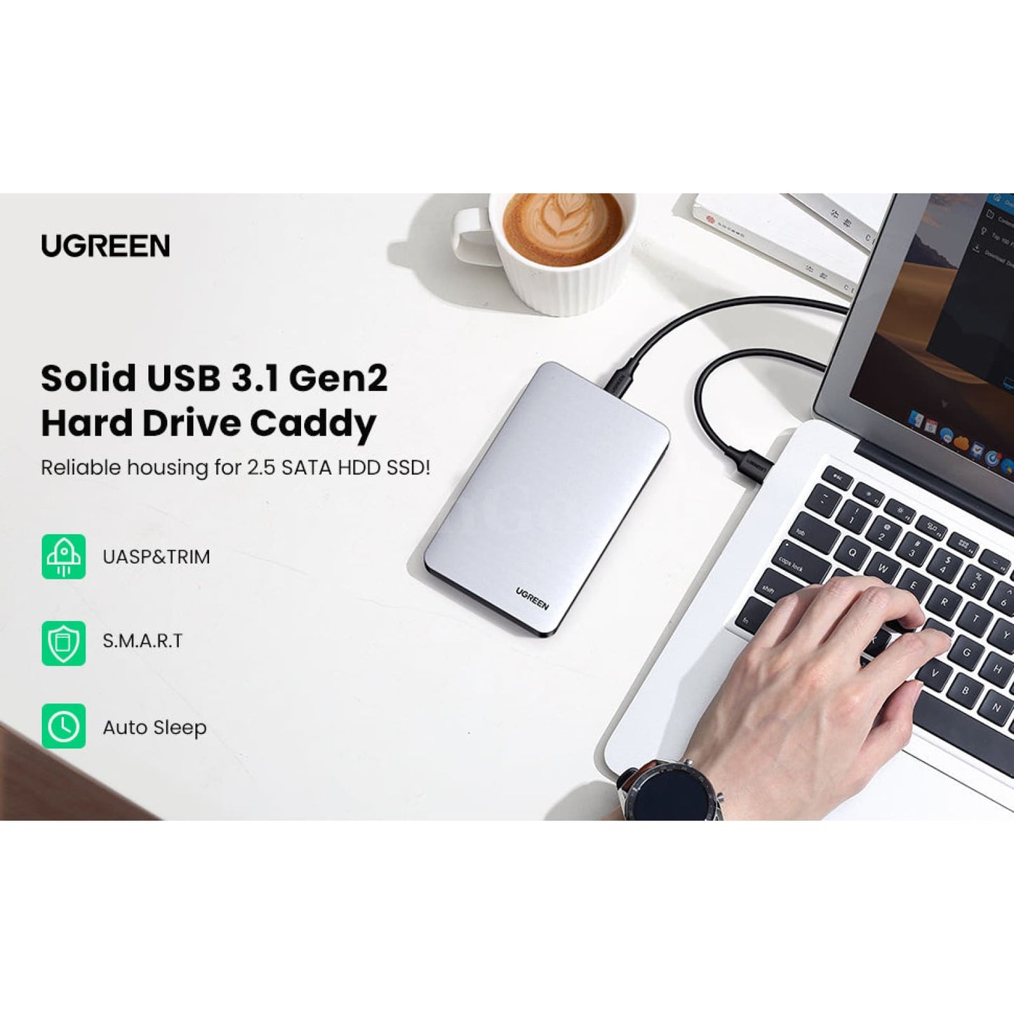 Ugreen Hdd Case 2.5 Sata Usb C 3.1 Gen 2 6Gbps External Hard Drive Aluminum Box 301635