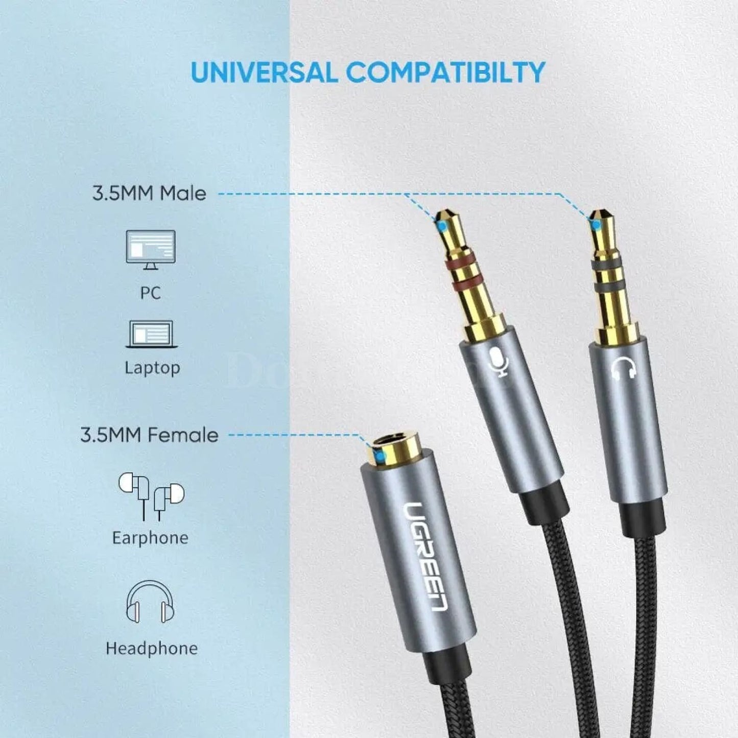 Ugreen Headphone And Mic Audio Splitter - 3.5Mm Female To Dual Male Y-Splitter Cable 301635