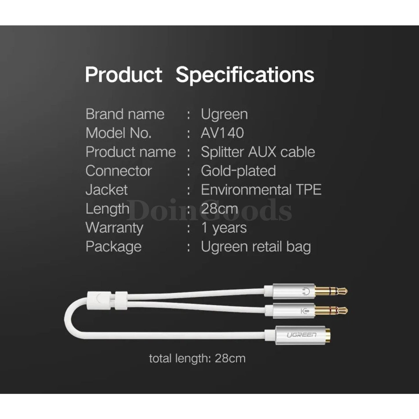 Ugreen Headphone And Mic Audio Splitter - 3.5Mm Female To Dual Male Y-Splitter Cable 301635