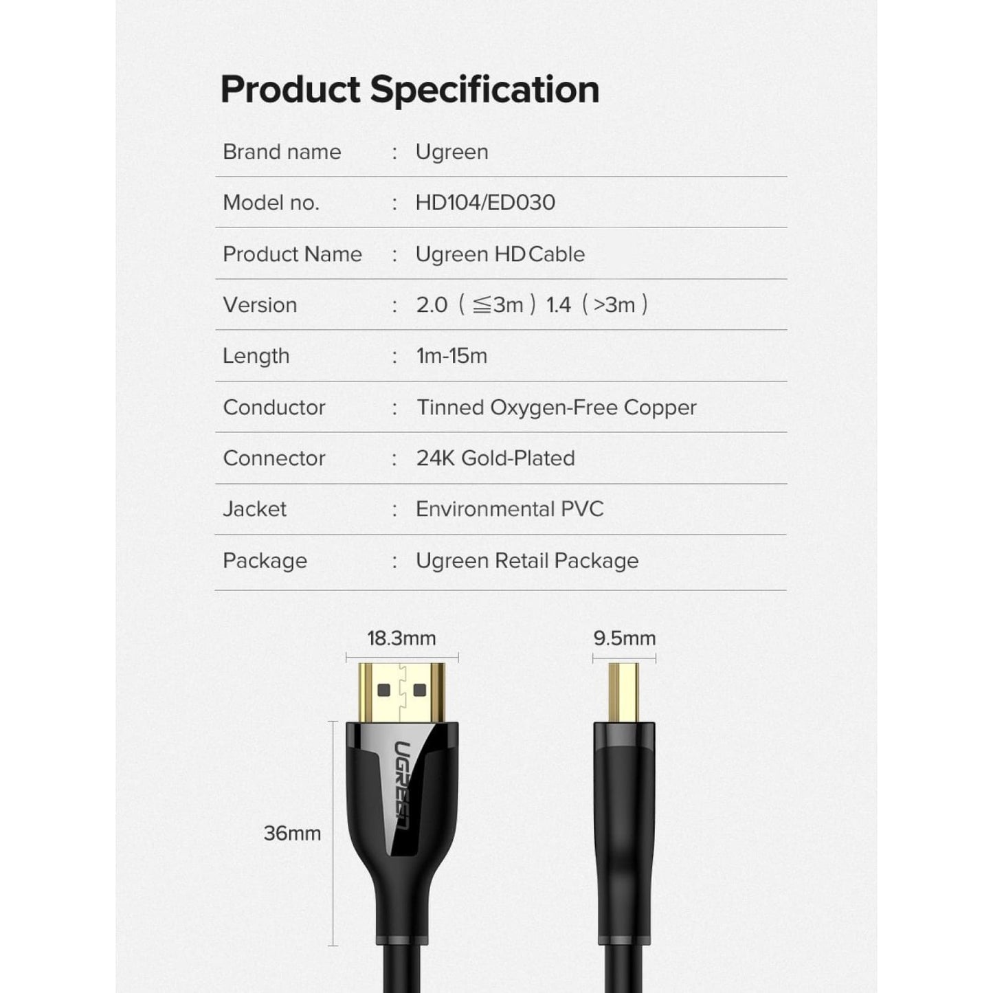 Ugreen High Quality Hdmi Cable Angle 90 Degree 8Ft 4K Speed Gold Plated 3Ft 301635