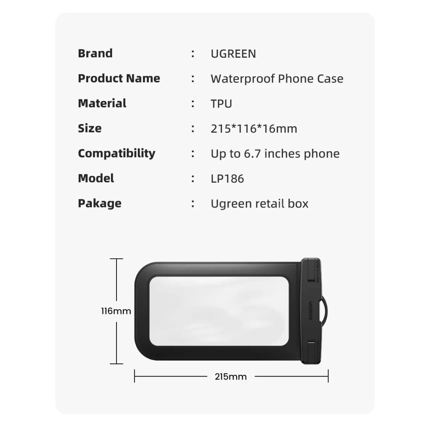 Ugreen Ipx8 Waterproof Phone Case Bag Protective Universal Swim Pouch 301635