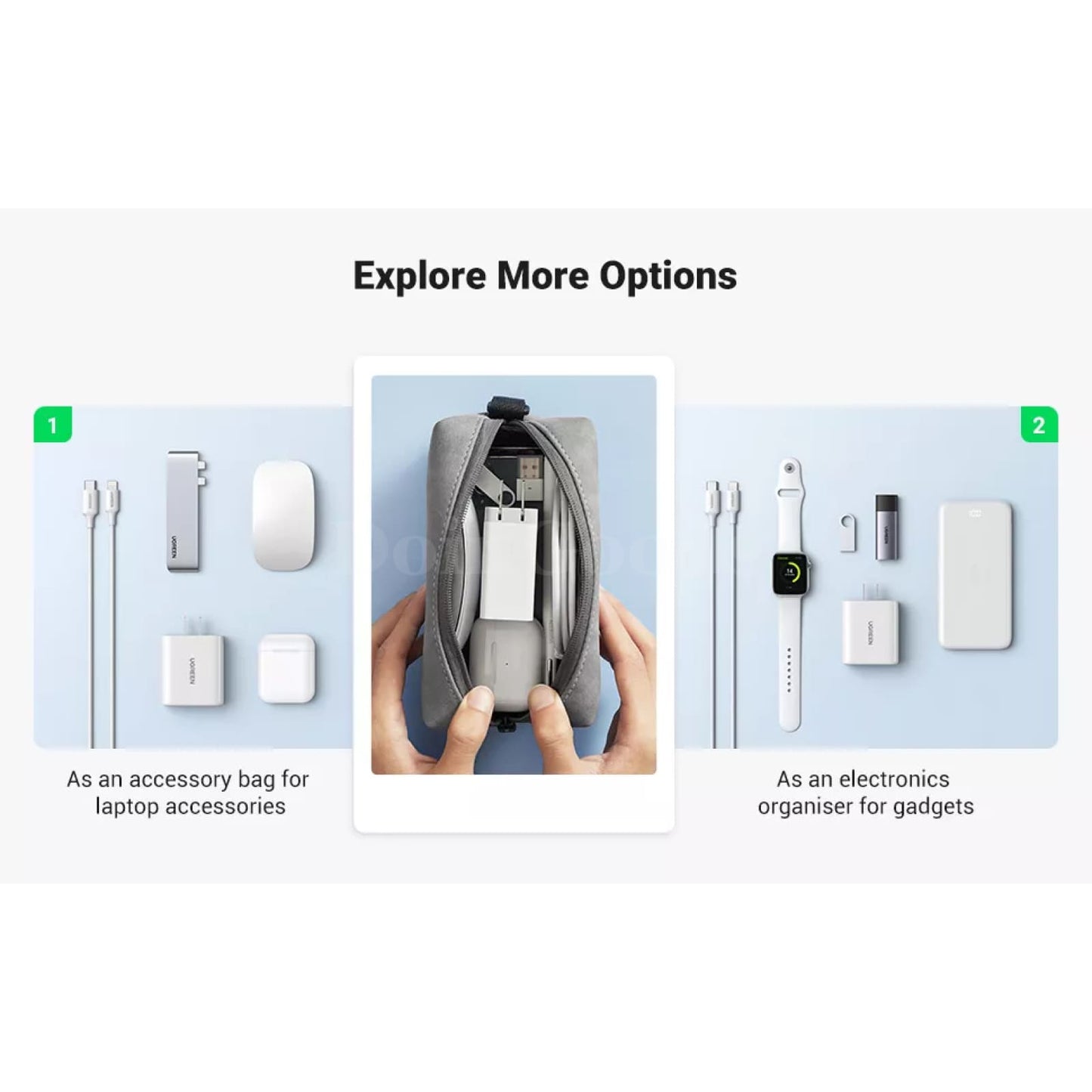 Ugreen Leather Organizer Bag Headphones Earphone Usb Cable Charger Accessories 301635