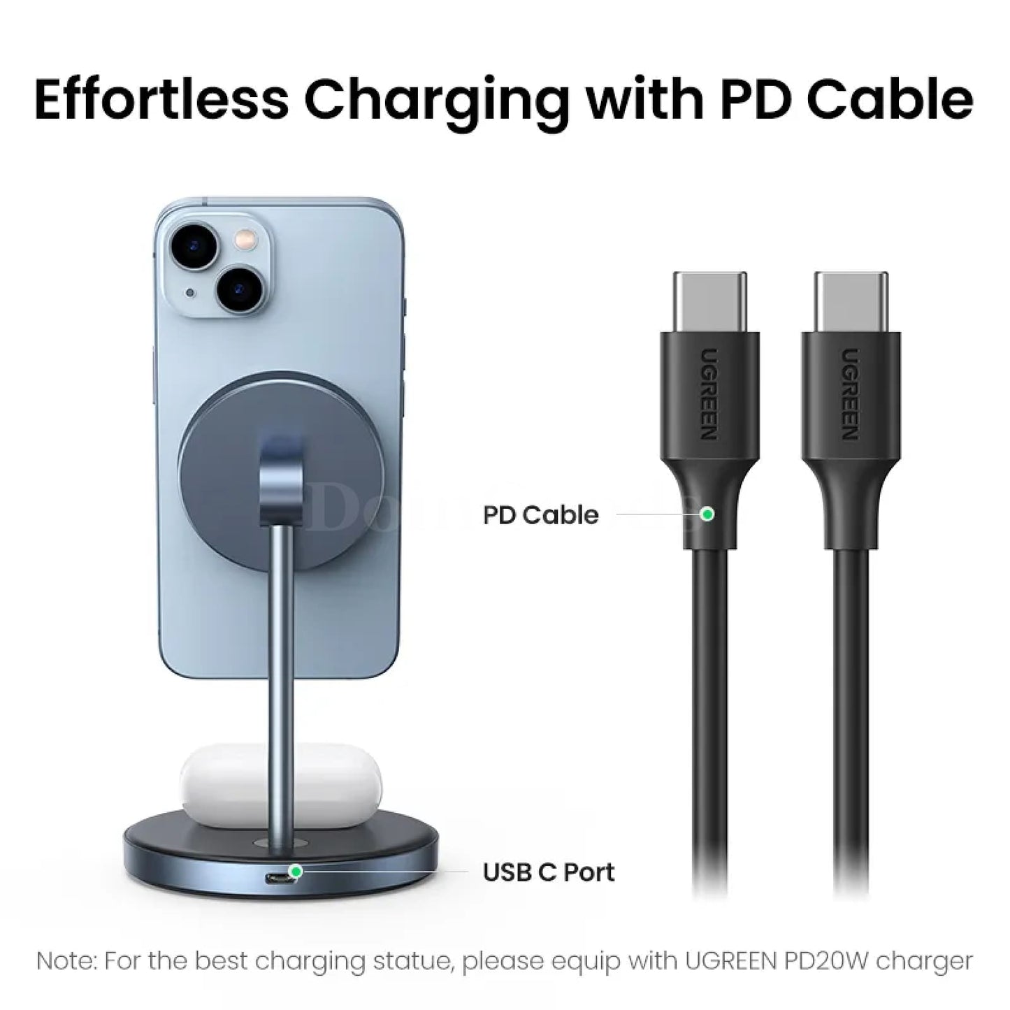 Ugreen Magnetic Wireless Charger Stand 20W Max 2-In-1 Iphone Pro Airpods 301635