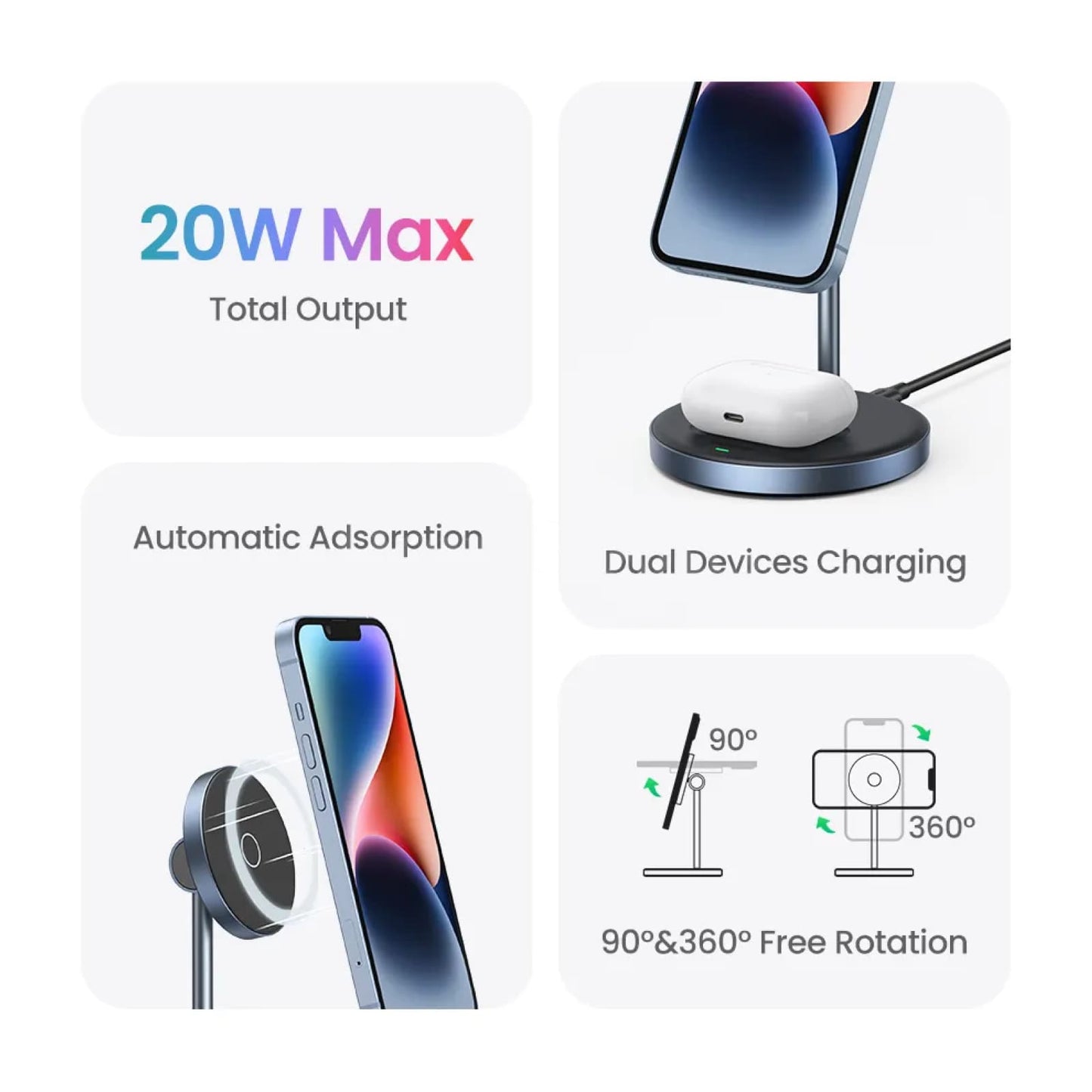 Ugreen Magnetic Wireless Charger Stand 20W Max 2-In-1 Iphone Pro Airpods 301635