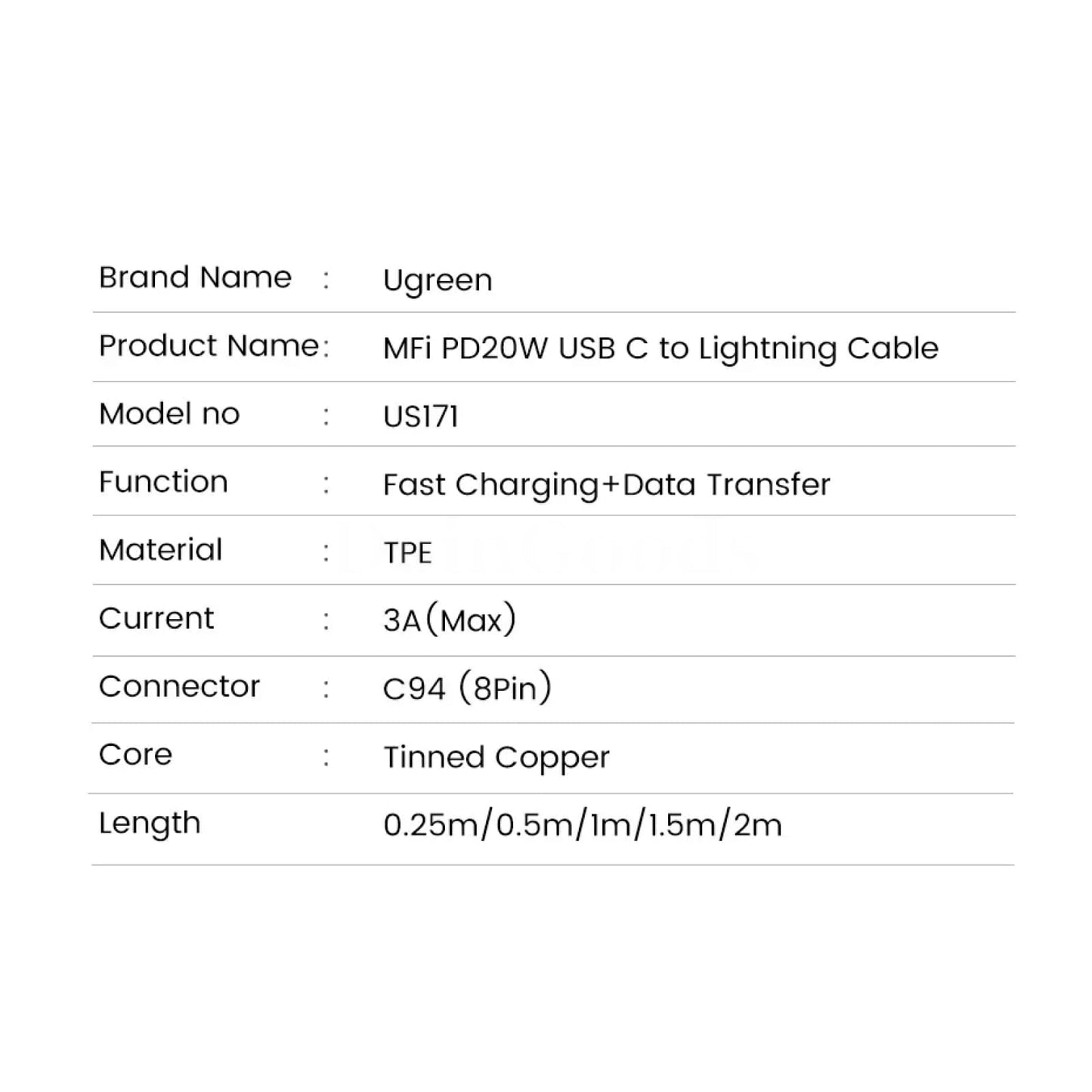 Ugreen Mfi 20W Pd Usb-C To Lightning Cable Fast Charging For Iphone 14/13/12 301635