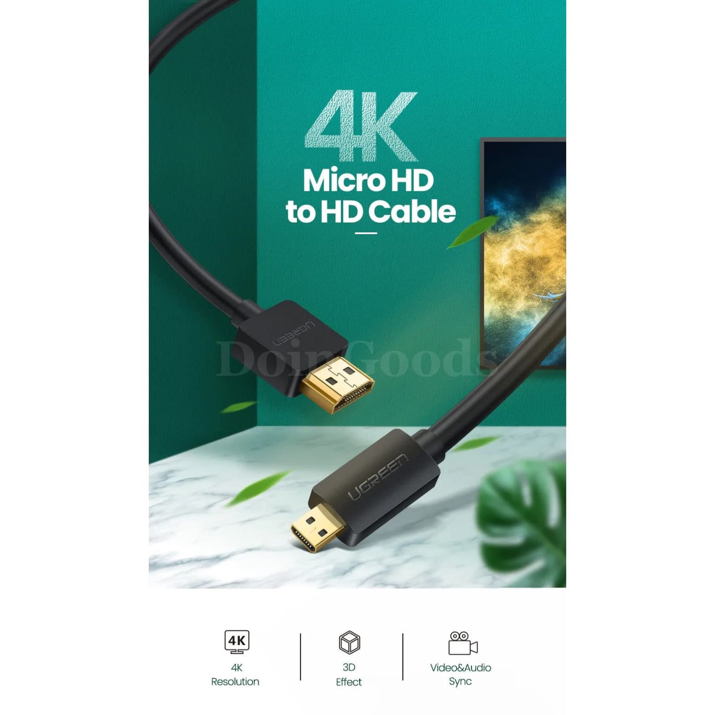 Ugreen Micro Hdmi-Compatible Cable - 4K/60Hz 3D Effect Male To For Gopro Sony Projector 301635