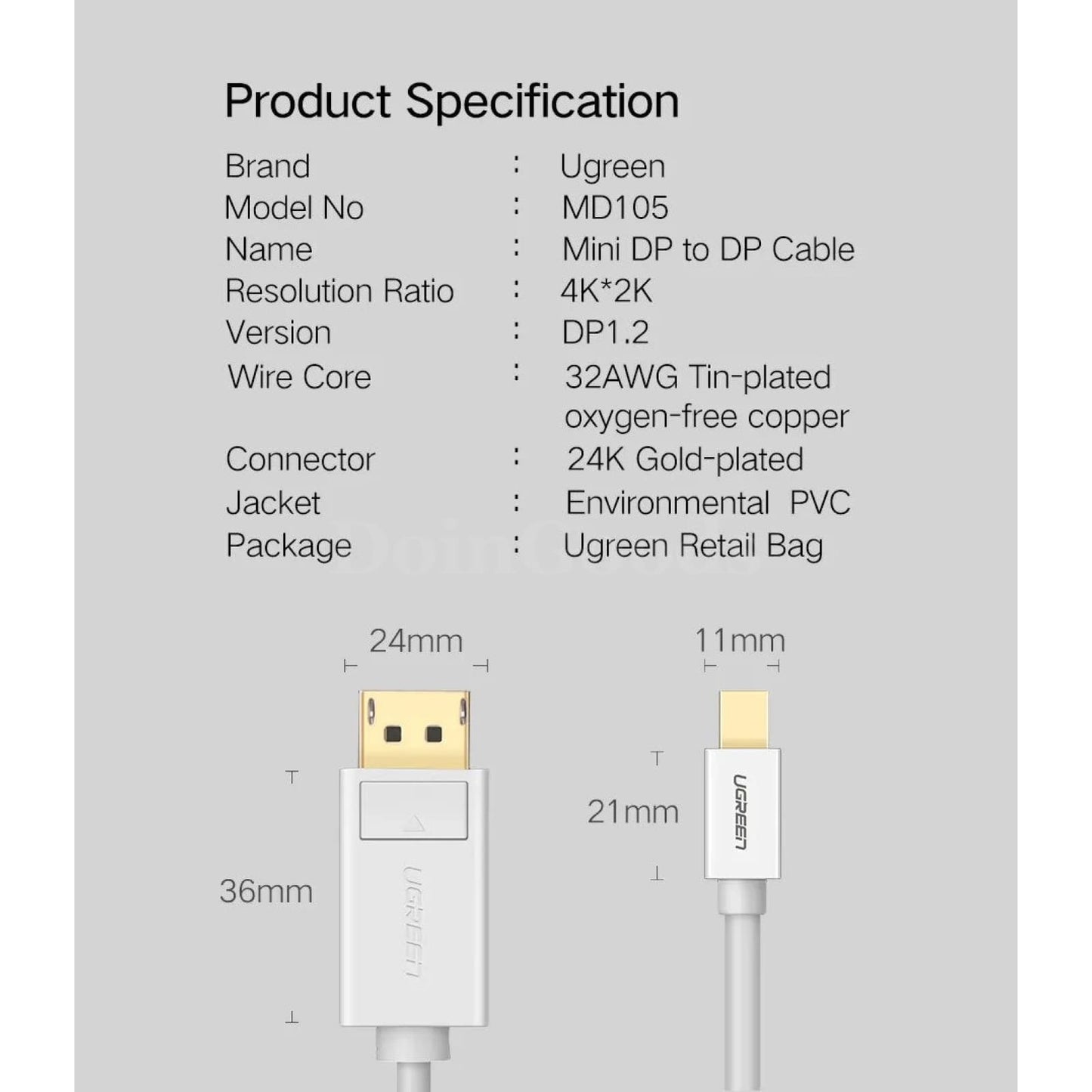 Ugreen Mini Displayport To 1.2 Cable Adapter For Macbook Pro Air Projector 301635