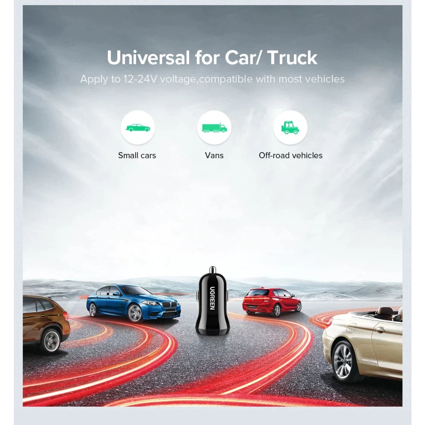 Ugreen Mini Dual Usb Car Charger For Mobile Phone Tablet Gps 4.8A Fast Adapter 301635
