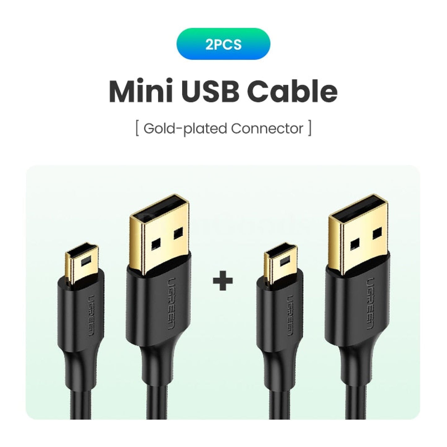 Ugreen Mini Usb Cable - Fast Data Charger For Mp3 Mp4 Player Car Dvr Gps Pvc-Gold Plated-2Pcs /