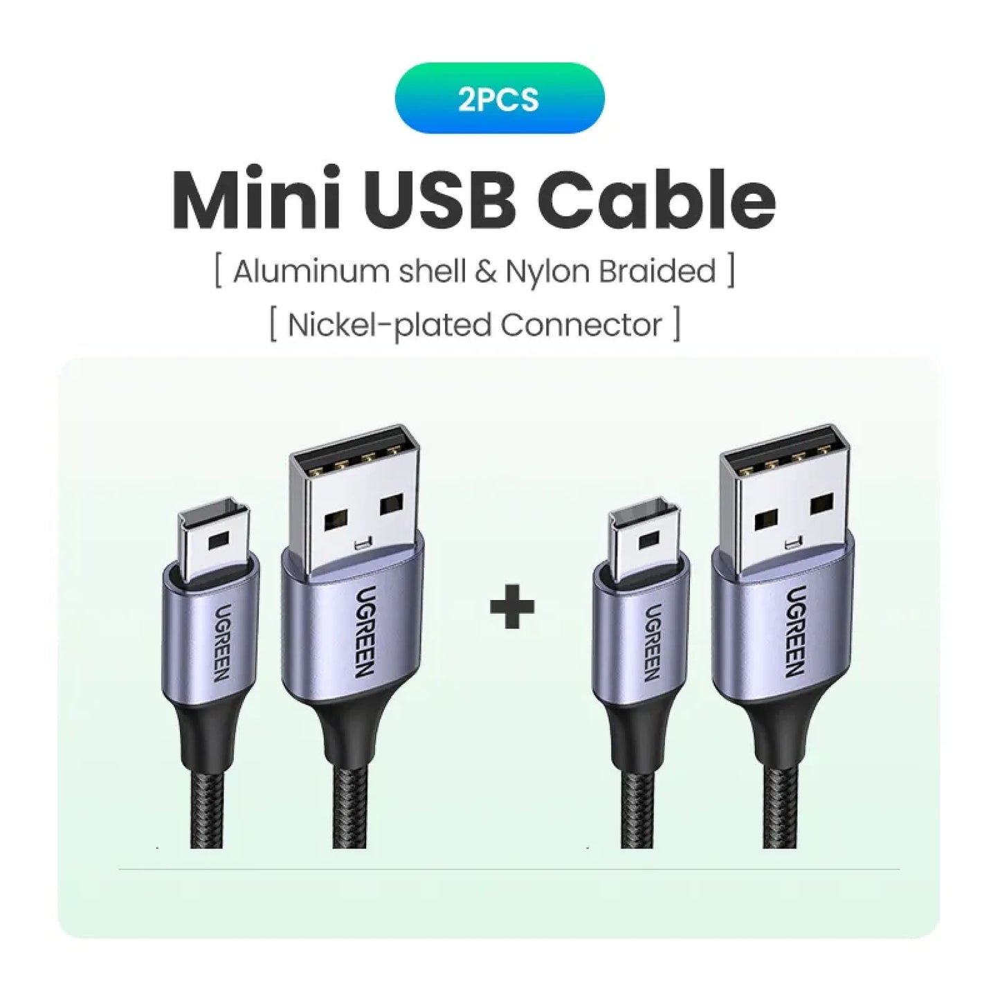 Ugreen Mini Usb Cable - Fast Data Charger For Mp3 Mp4 Player Car Dvr Gps Metal Grey-2Pcs / 0.25M