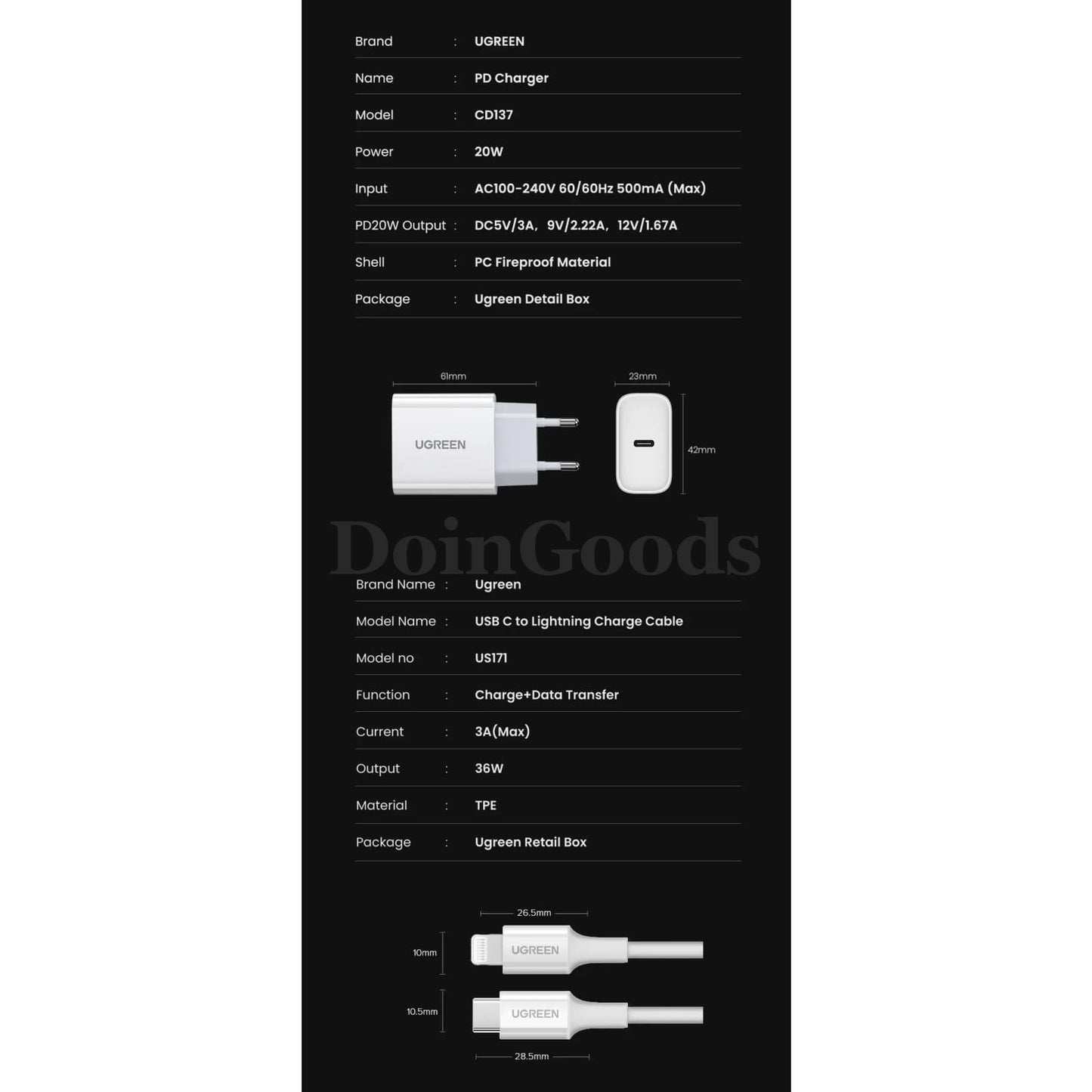 Ugreen Quick Charge 4.0 Usb-C 20W Fast Pd Charger For Iphone 15/14/13/12 Xiaomi 301635